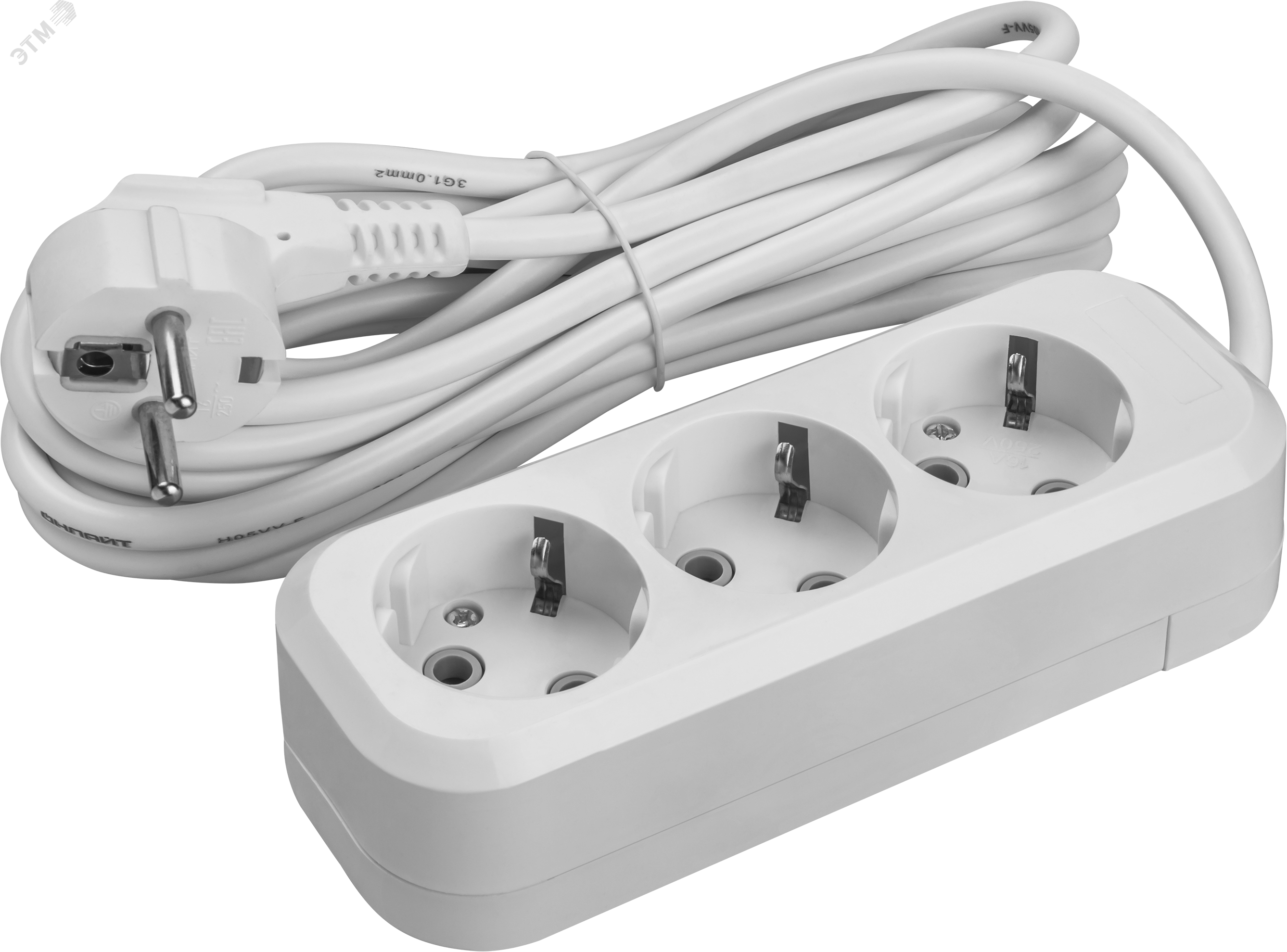 Удлинитель бытовой OPE-S-03-500-E-3x1 с заземлением 3 розетки 5м ПВС 3х1 3500 Вт 33286