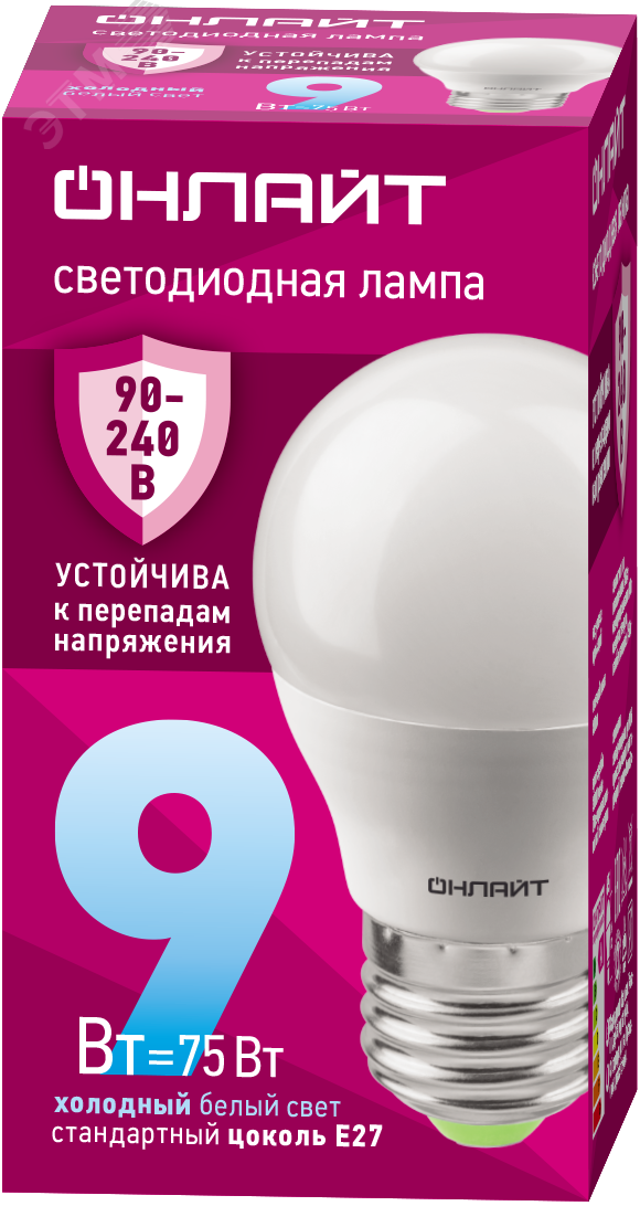 Фото товара Лампа светодиодная 9вт OLL-G45-9-230-6.5K-E27-FR PRO 90-240В ОНЛАЙТ 32005