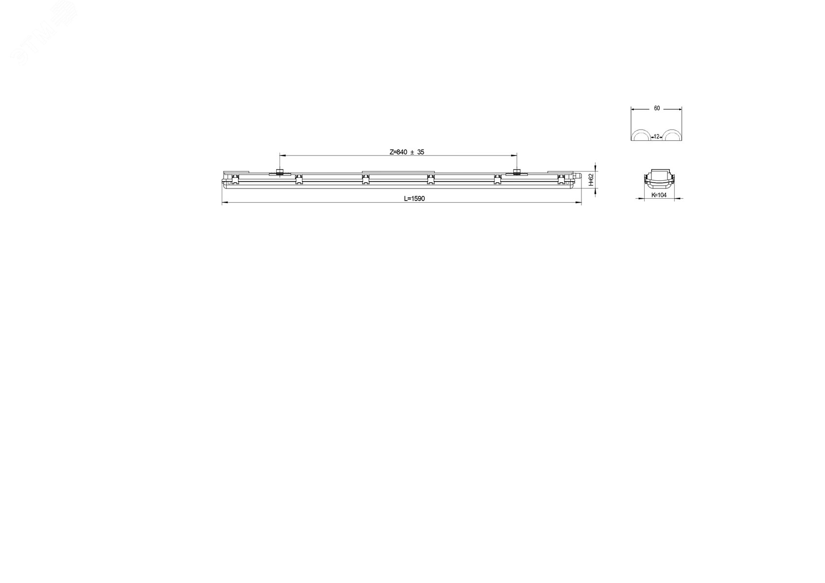 Светильник SPP-101-0-002-150 IP65 под 2 светодиодные лампы T8 G13 LED 2x1500 Б0043659
