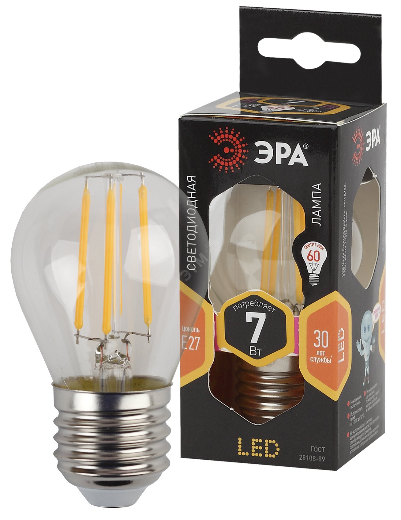 Фото товара Лампочка светодиодная F-LED P45-7W-827-E27 E27 / Е27 7Вт филамент шар теплый белый свет Б0027948