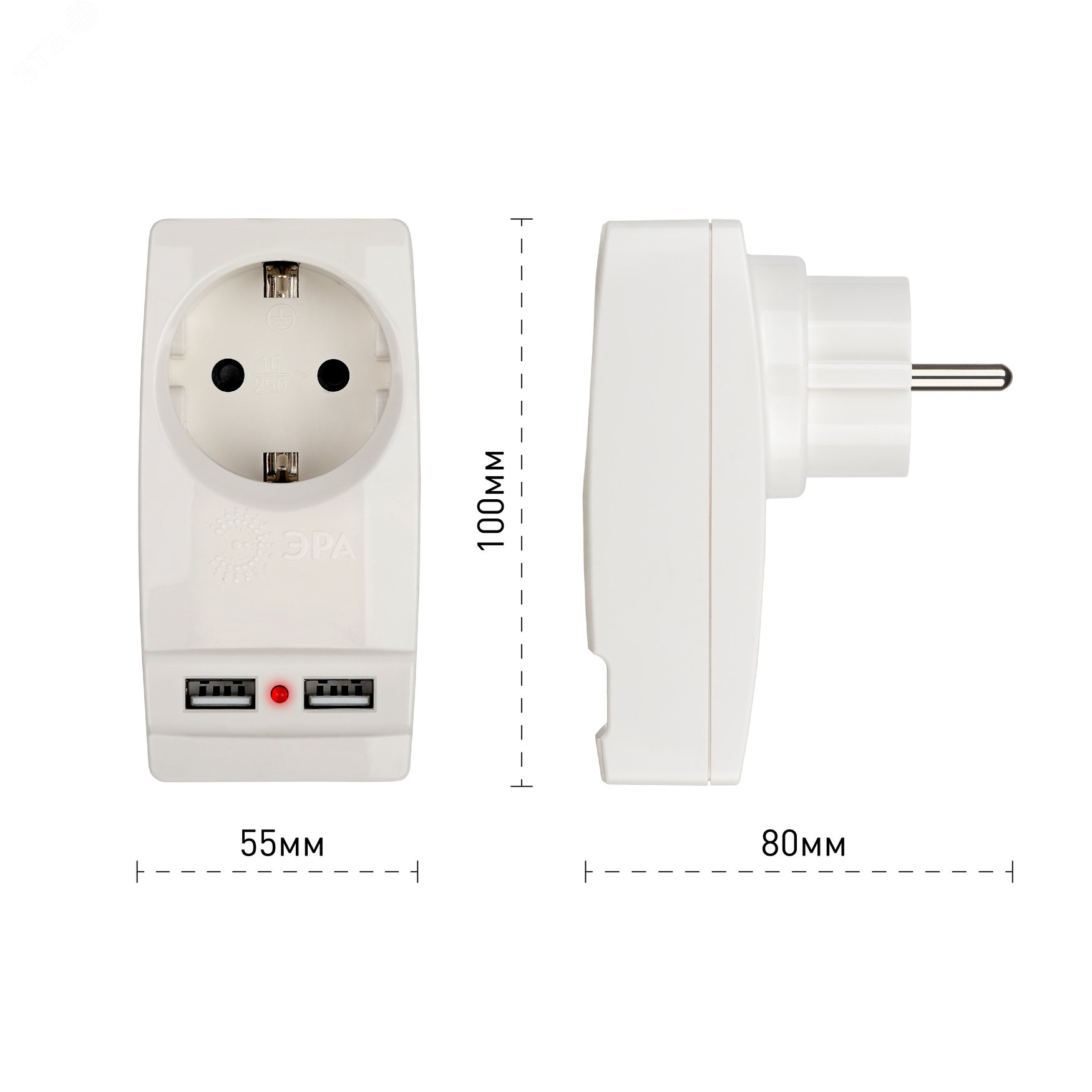Фото товара Адаптер 1-м с заземл. Polynom SP-1e-USB-W 220В 2хUSB 2100мА бел. Б0026332
