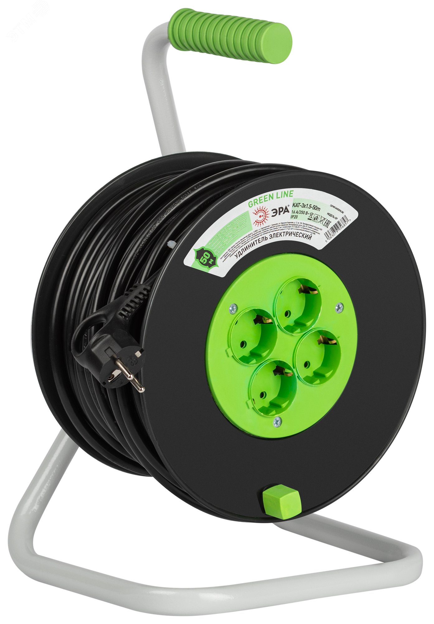 Удлинитель на пластик. катушке 4х50м с заземл. KAT-3x1.5-50m Greenline ПВС 3х1.5 Эра Б0065107
