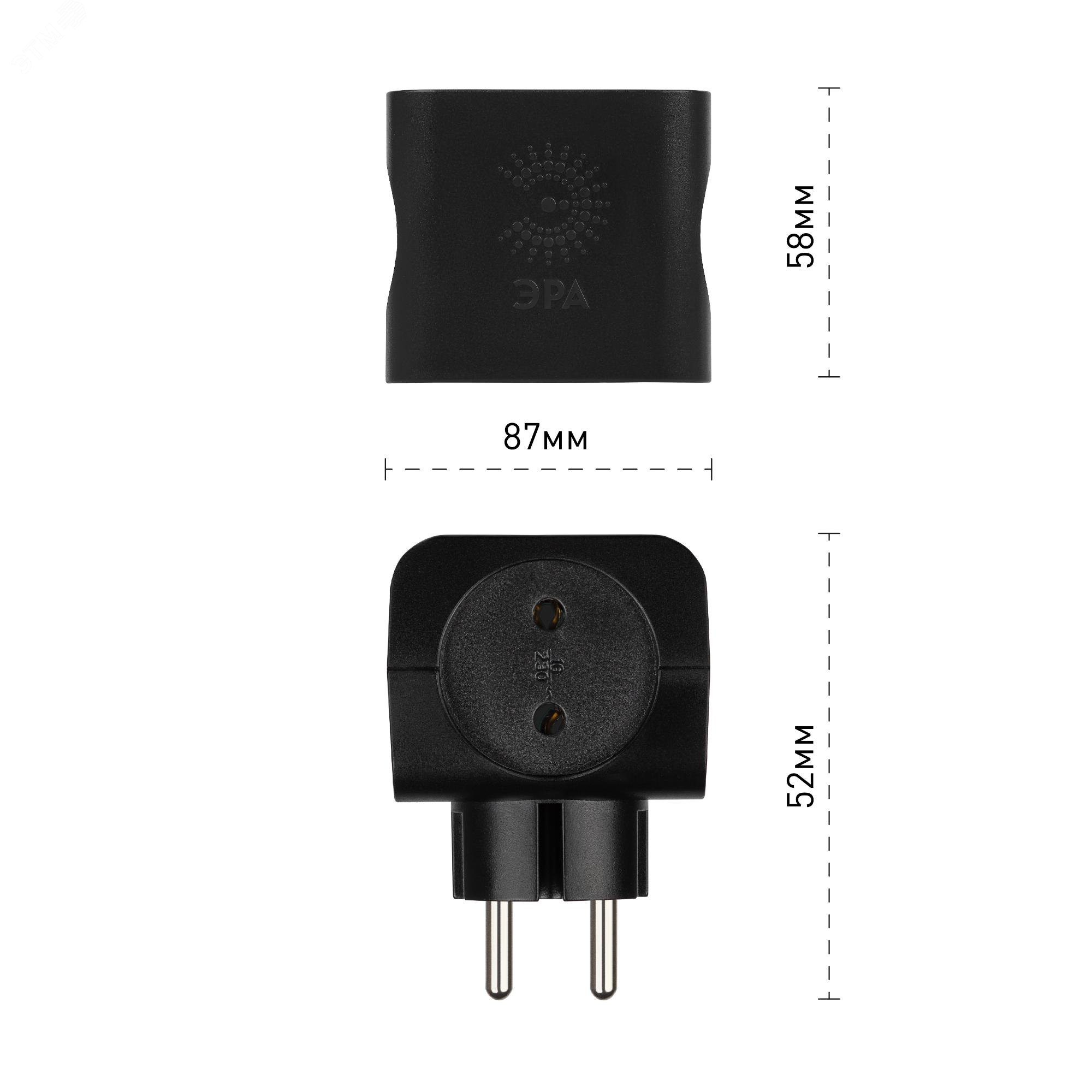 Разветвитель 4-м без заземл. 16А IP20 SP-4-B черн. Б0008207