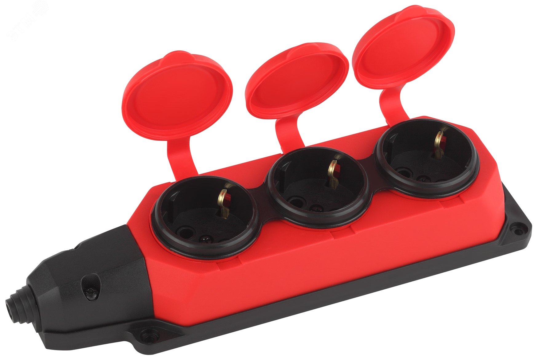 Колодка удлинителя 3-м с заземл. 16А IP44 K-3e-RED-IP44 каучук красн. Б0044552