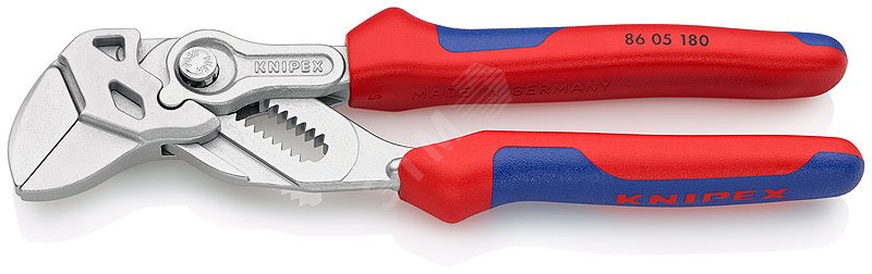 Клещи переставные-гаечный ключ, зев 40 мм, длина 180 мм, хром, 2-комп ручки KN-8605180