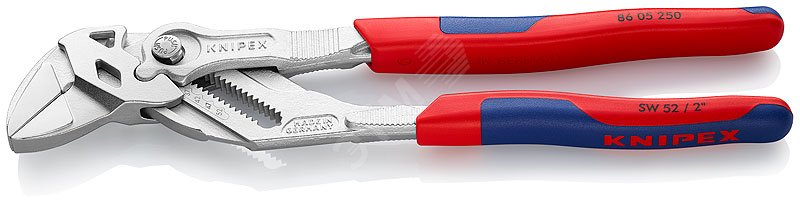 Клещи переставные-гаечный ключ, зев 52 мм, длина 250 мм, хром, 2-комп ручки KN-8605250