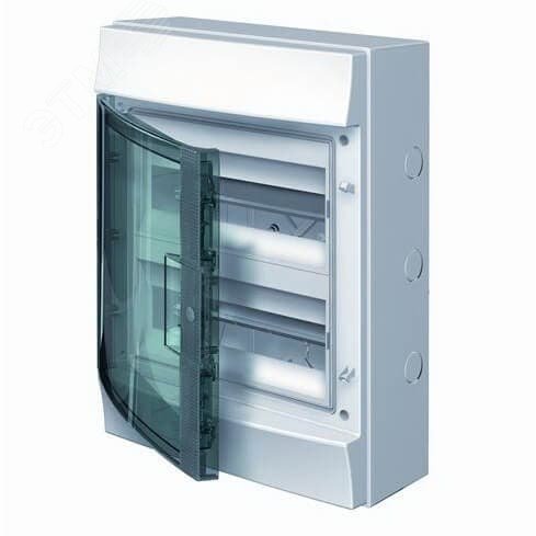 Фото товара Щит распределительный навесной 24 модуля ЩРн-п-24 пластиковый Mistral65 серая прозрачная дверь с клеммами IP65 (65P12X22A) 1SLM006502A1204