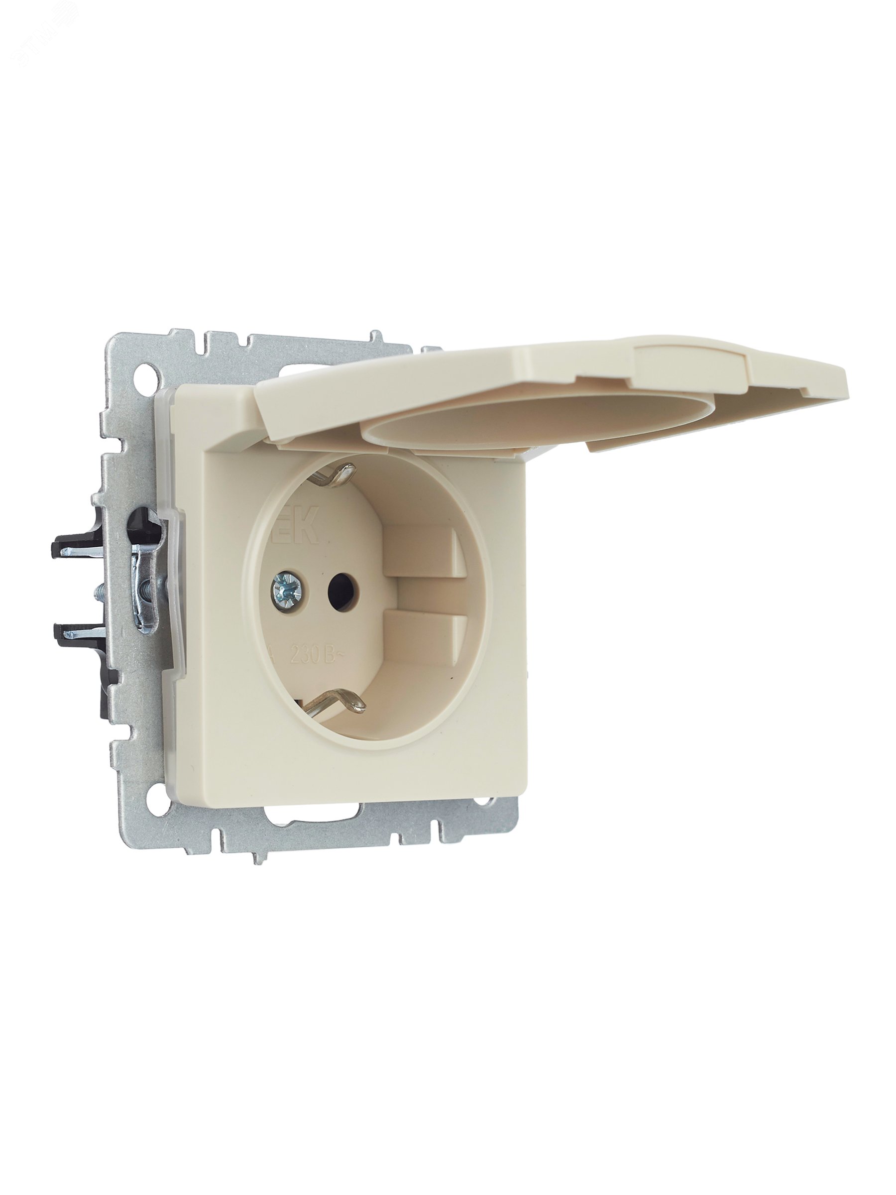 Розетка BRITE РСбш10-3-44-БрКр 16А IP44 с заземл. защ. шторки с крышкой беж. BR-R16-16-44-K10