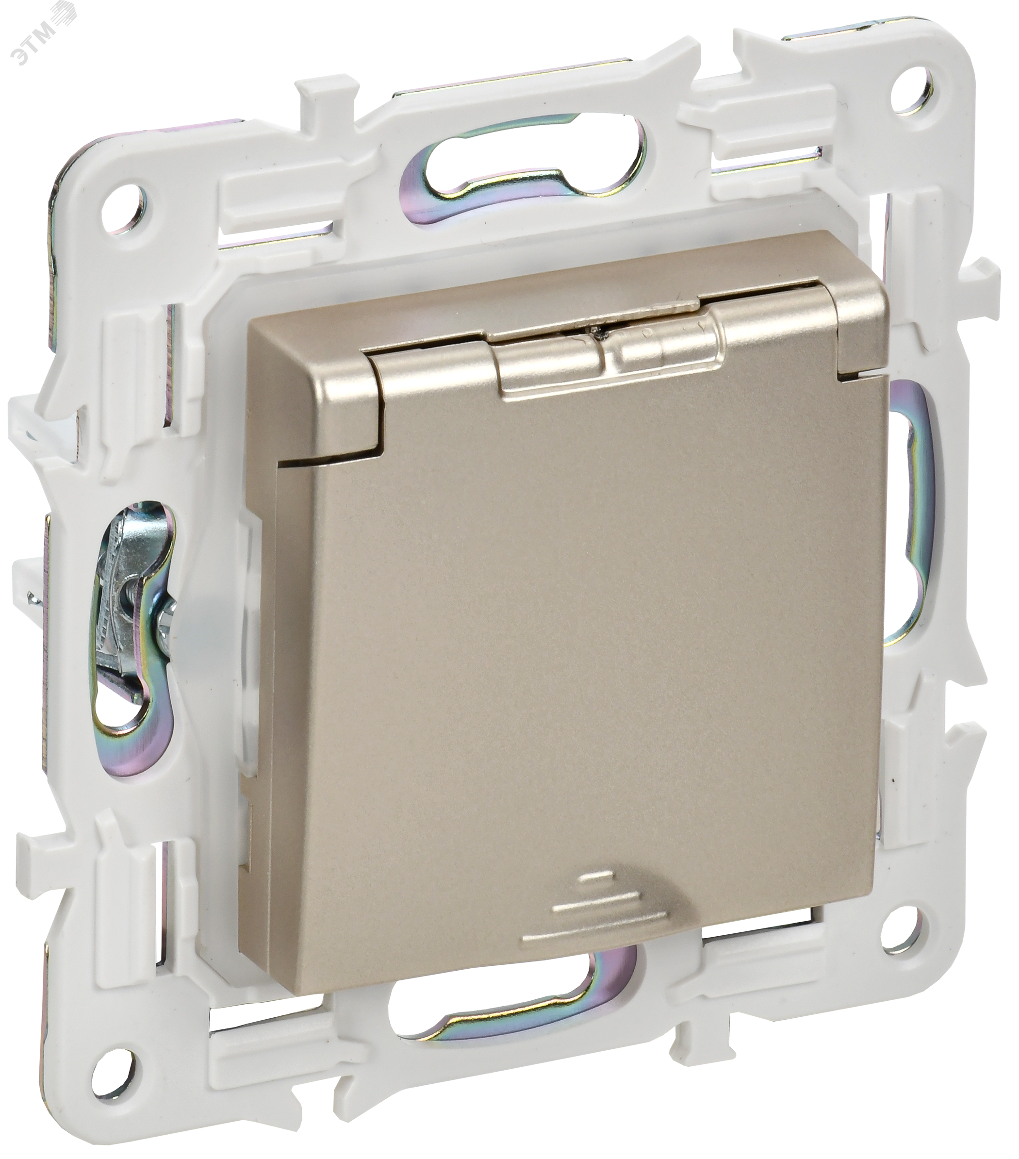 SKANDY Розетка 1-местная с заземлением с защитными шторками и крышкой 16А IP44 SK-R11Sh шампань IEK SK-R16-16-44-K37