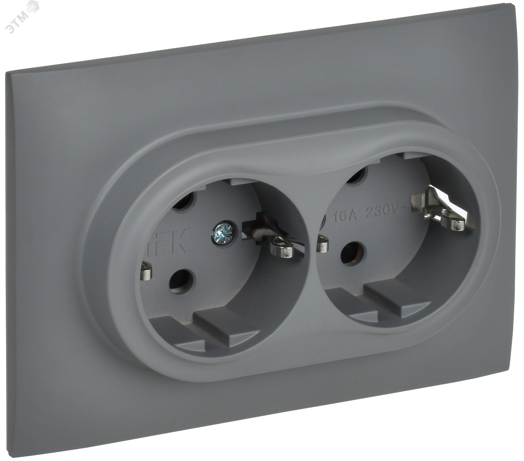 SKANDY Розетка 2-местная с заземлением с защитными шторками 16А в сборе SK-R07Gr серый IEK SK-R24-16-K03-F