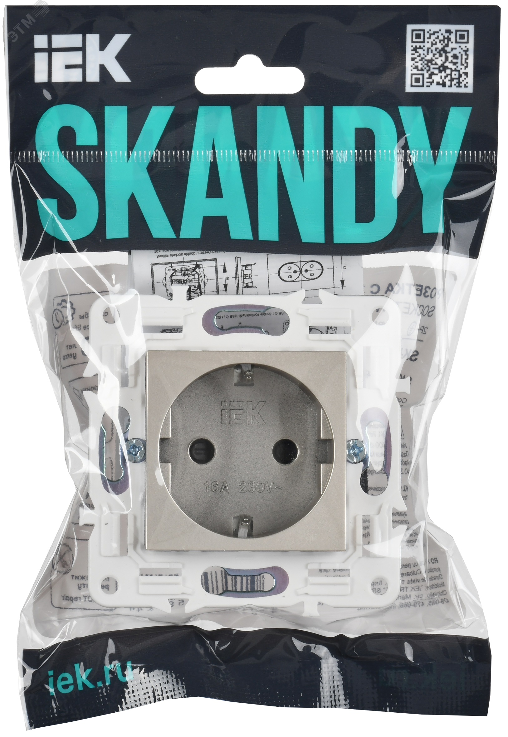 Фото товара SKANDY Розетка с заземлением с защитными шторками 16А безвинтовое крепление SK-R06Sh шампань IEK SK-R14-16-1-K37