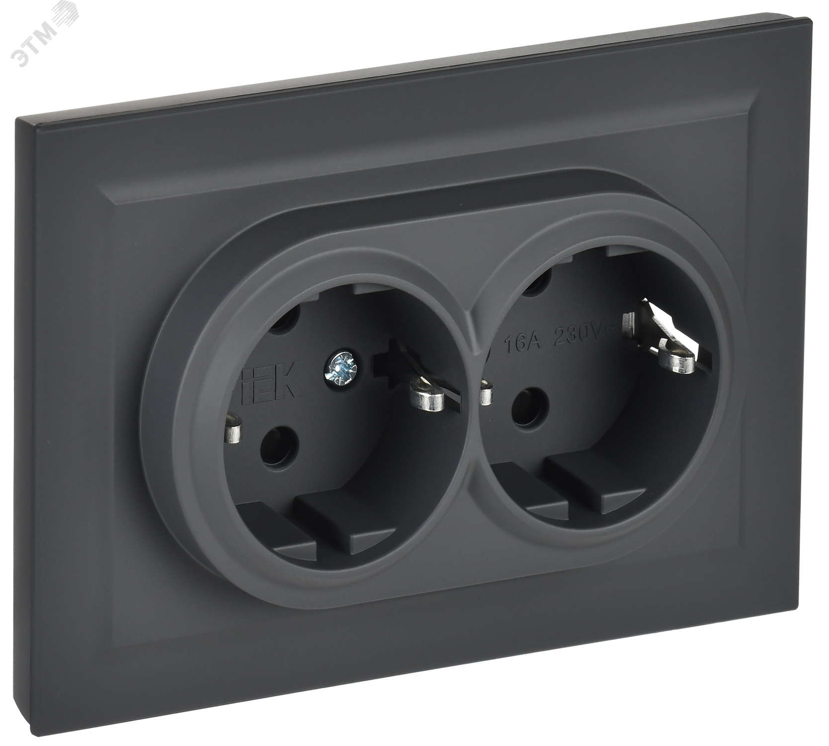 Розетка 2-м СП BRITE РСш12-3-БрГ 16А в сборе с заземл. защ. шторки графит BR-R24-16-K53-F