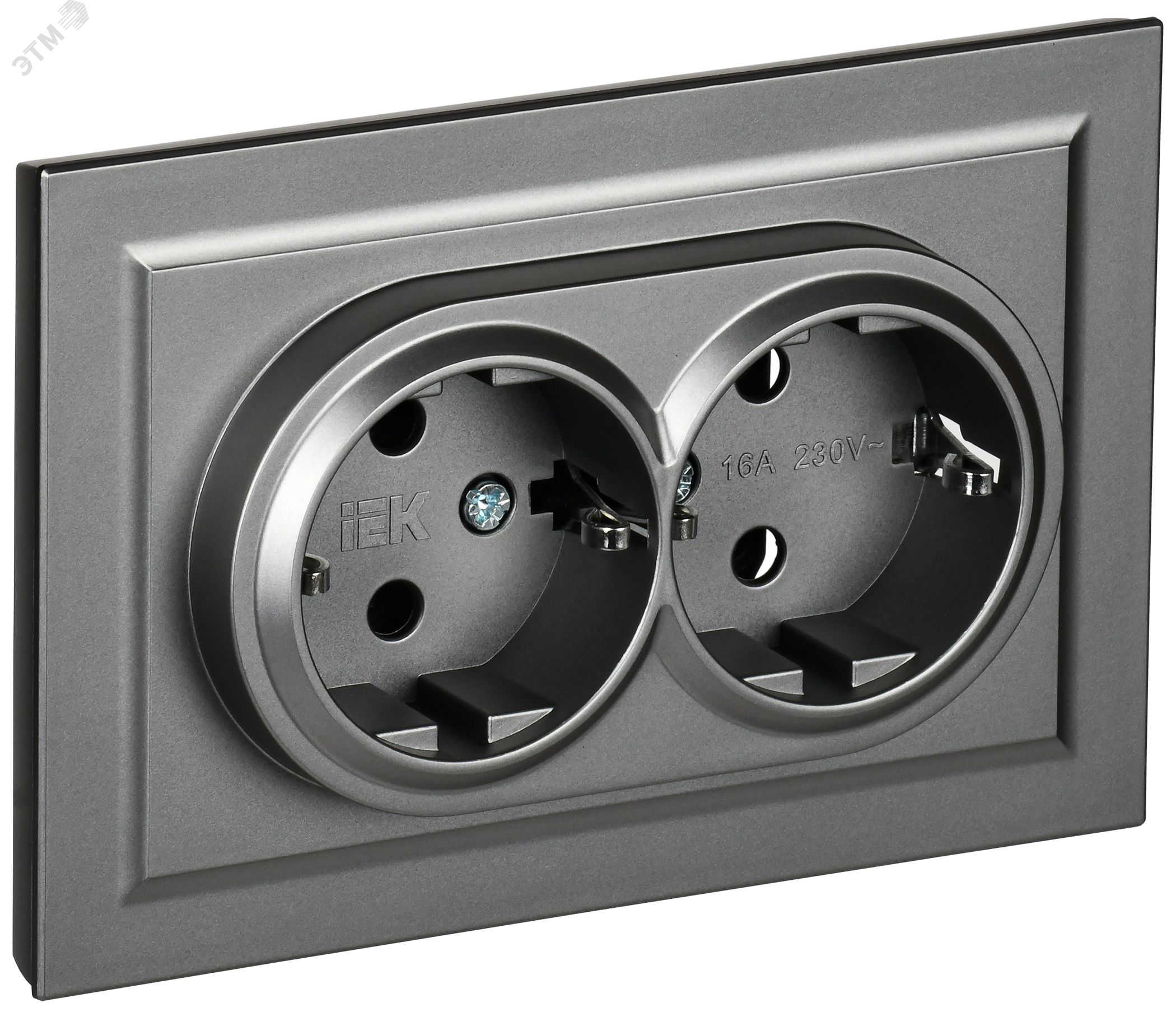 Розетка 2-м СП BRITE РСш12-3-БрС 16А в сборе с заземл. защ. шторки сталь BR-R24-16-K46-F