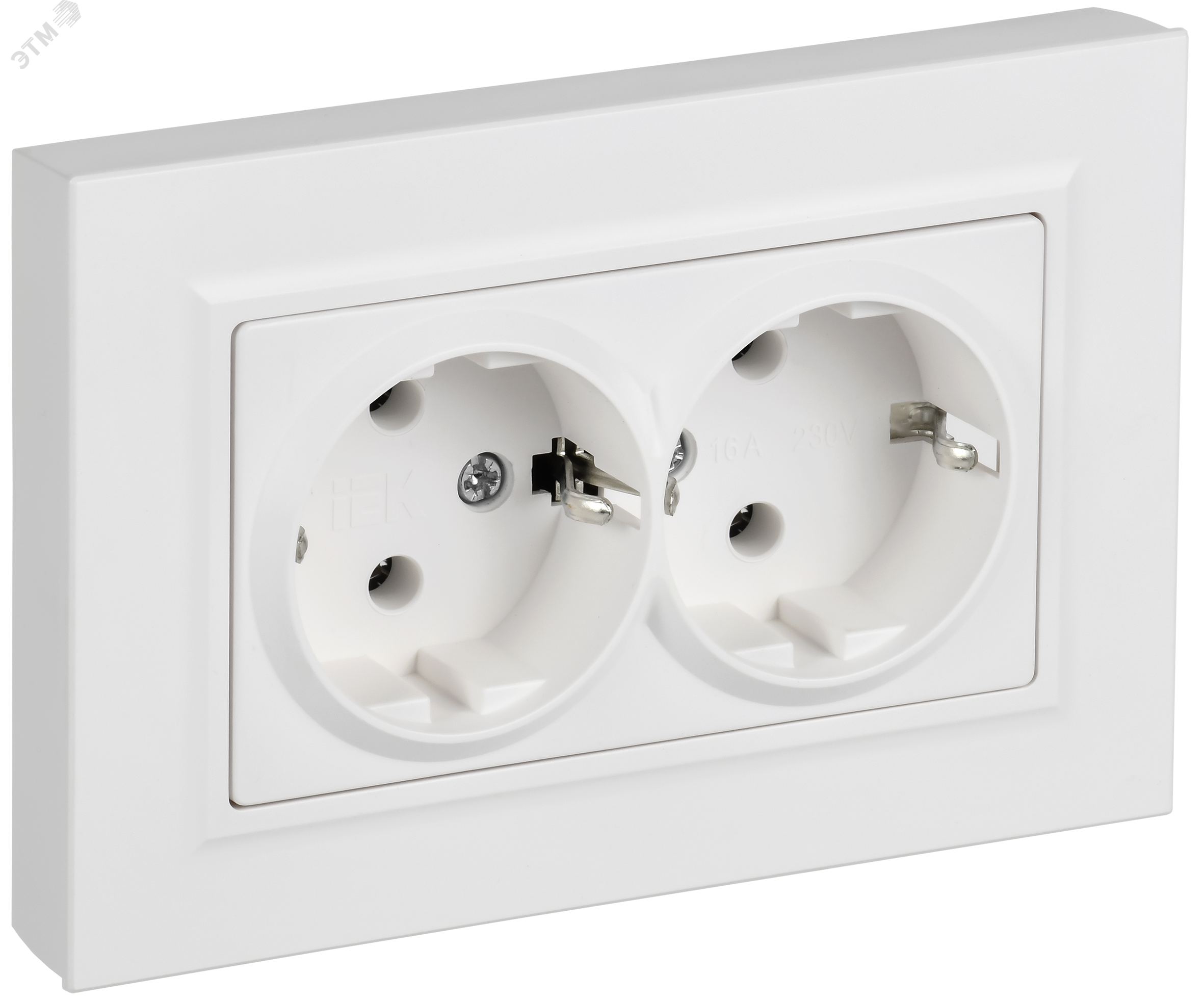 BRITE Розетка 2-местная с заземлением без защитных шторок плоская 16А в сборе РСПл12-3-БрАБ арктический белый IEK BR-R27-16-K91-F