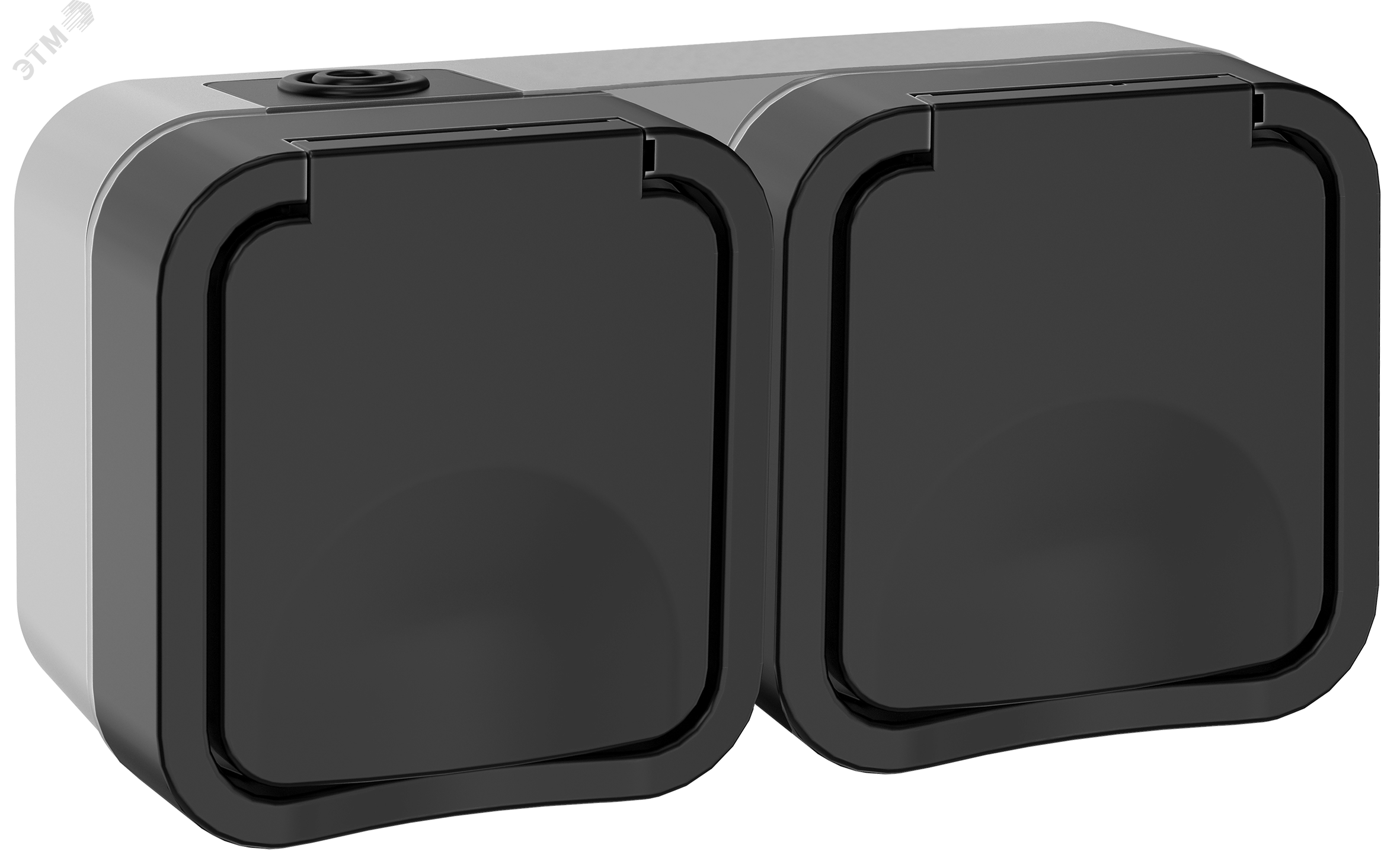 Розетка 2-м ОП TORS 16А IP55 TS122 горизонт. с заземл. с крышкой графит TS-R26-16-55-G-K53