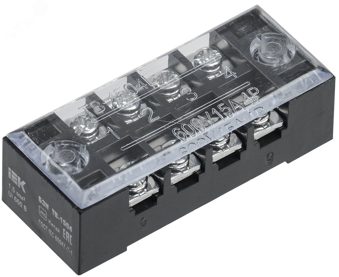 Фото товара Блок зажимов БЗН ТВ-1504 1,5 мм2 15А 4 пары YZN41-04-001-K02