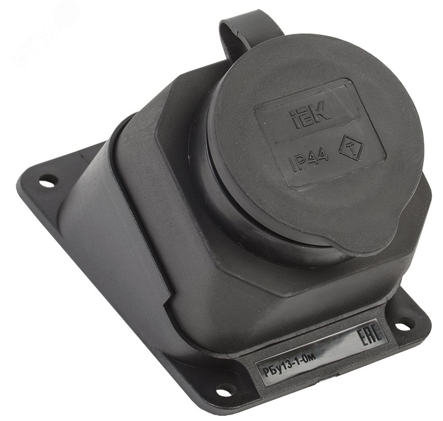 Розетка 1-м Омега РБу13-1-0м IP44 угловая настен. с заземл. с защ. крышкой каучук черн. PKR22-016-2-K02