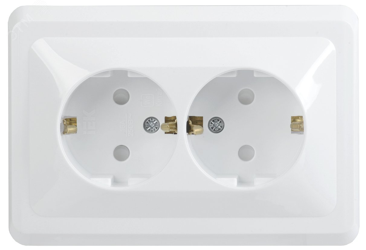 Розетка 2-м СП Вега РСш12-3-ВБ с заземл. контактом и защ. штор 16А бел. ERV24-K01-16-DM