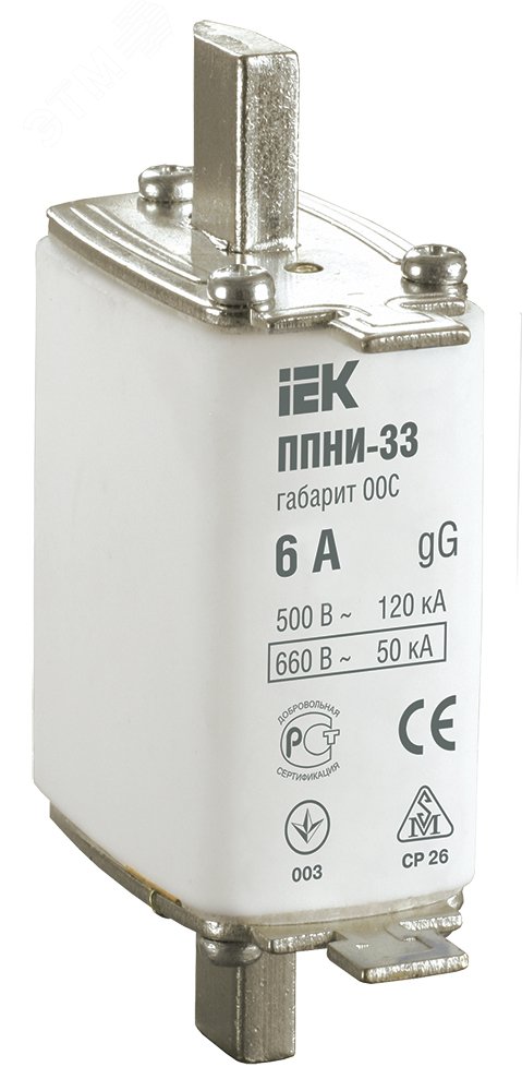 Плавкая вставка предохранителя ППНИ-33, габарит 00С, 6А DPP11-006