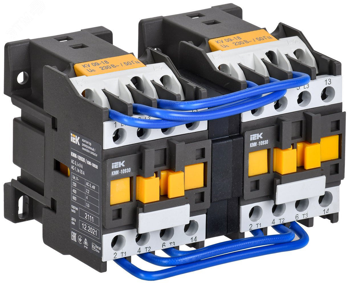 Контактор КМИ-10930 реверс 9А 230В/АС3 2НО KKM13-009-230-20-1
