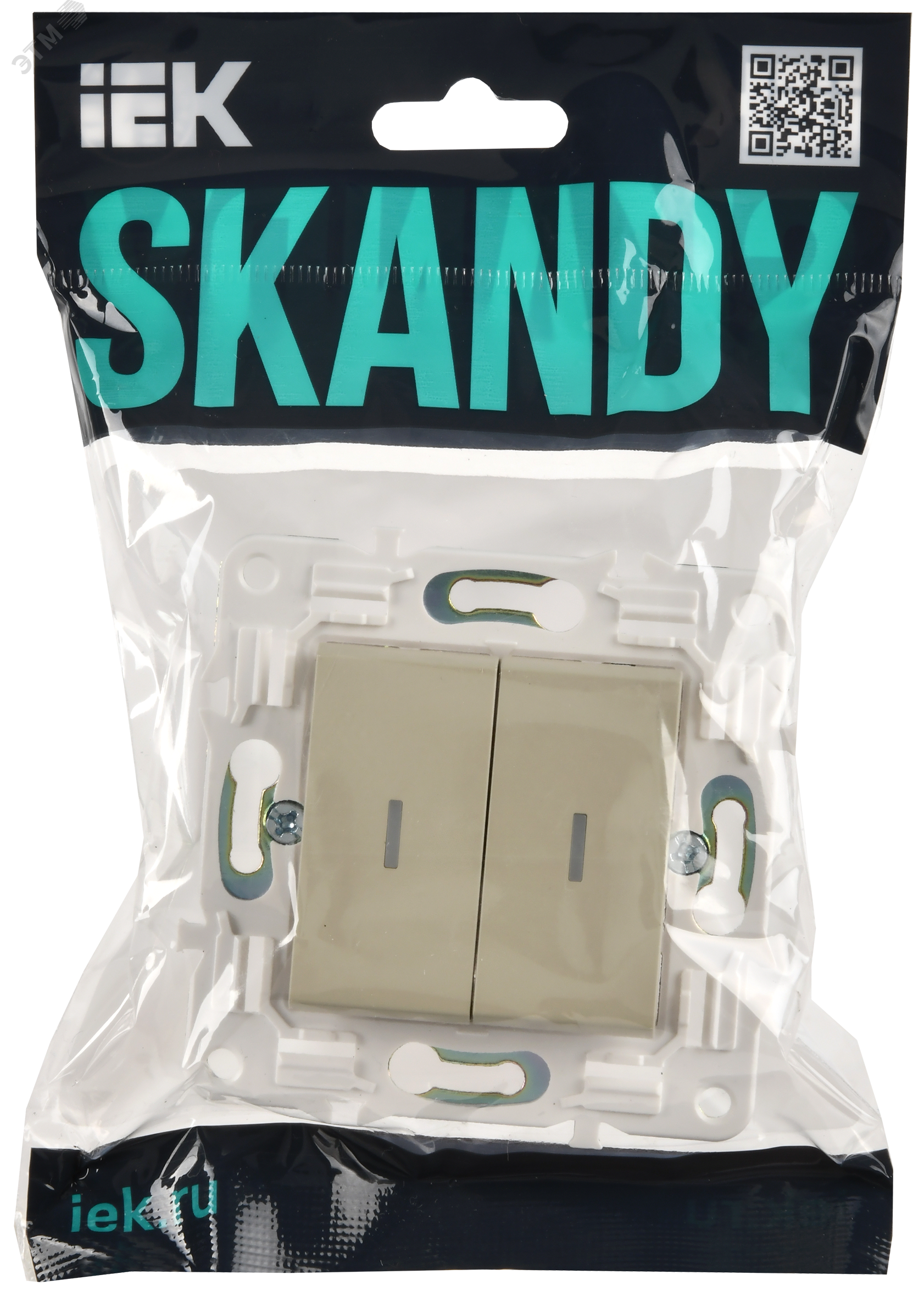 Фото товара SKANDY Выключатель 2-клавишный с индикацией 10А SK-V09B бежевый IEK SK-V20-1-10-K10