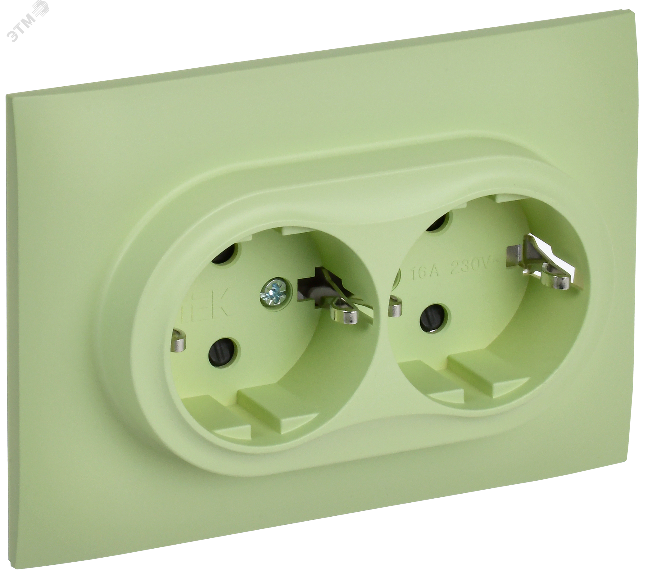SKANDY Розетка 2-местная с заземлением с защитными шторками 16А в сборе SK-R07G мятный IEK SK-R24-16-K06-F