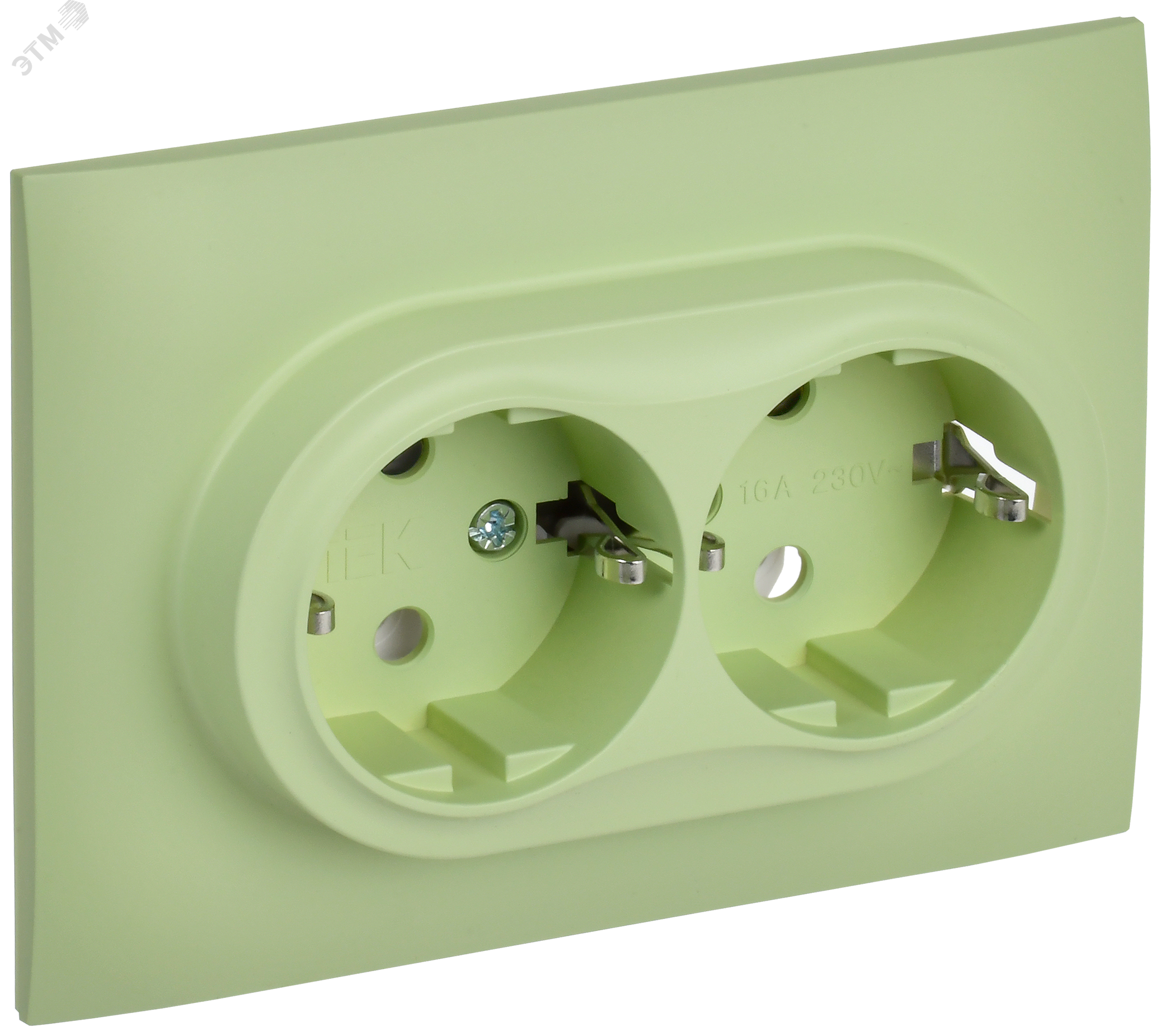 SKANDY Розетка 2-местная с заземлением без защитных шторок 16А в сборе SK-R08G мятный IEK SK-R21-16-K06-F