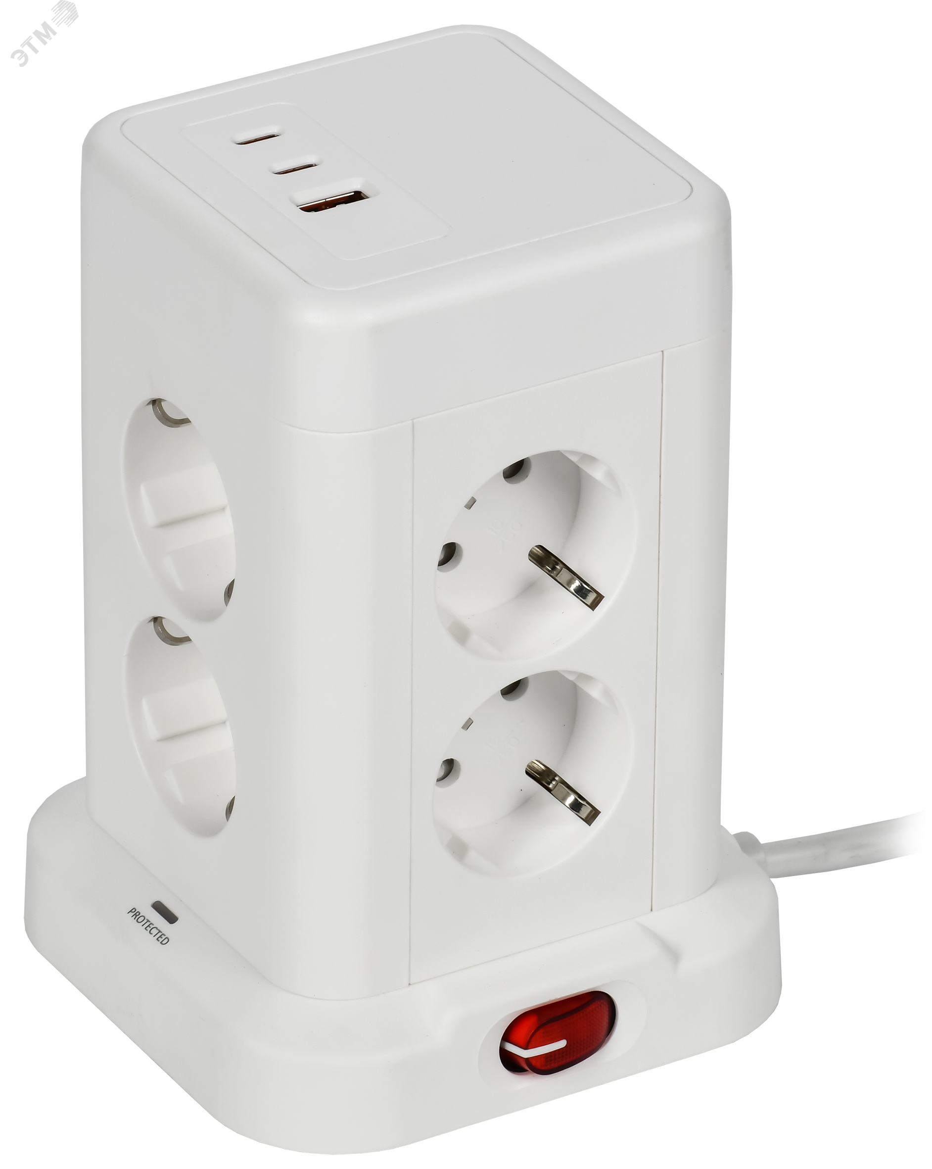 DOMINIC Удлинитель У08K 8 мест 2P+PE 1,5м 3х1,0мм2 16А/250В USB A+C 20Вт белый IEK DN-YP30-16-08-01-ZKU-K01