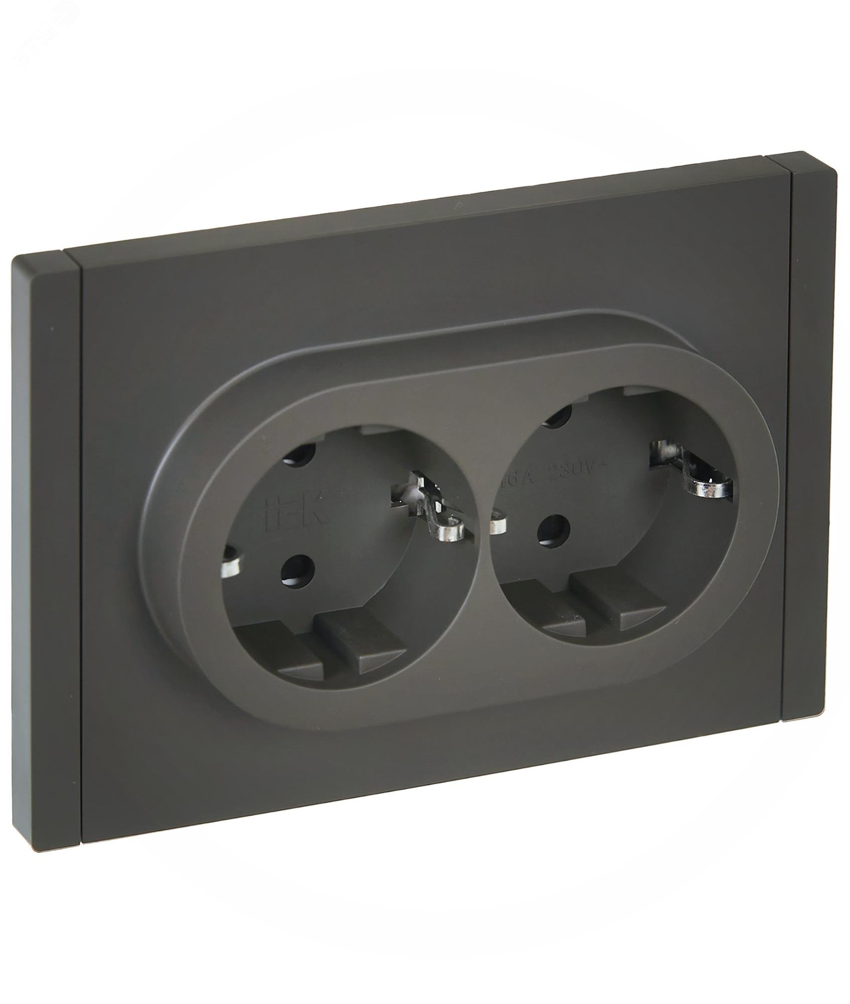 Розетка 2-м СП FORTE&PIANO FP323 16А с заземл. защ. шторки безвинт. крепл. сер. IEK FP-R24-16-1-K03