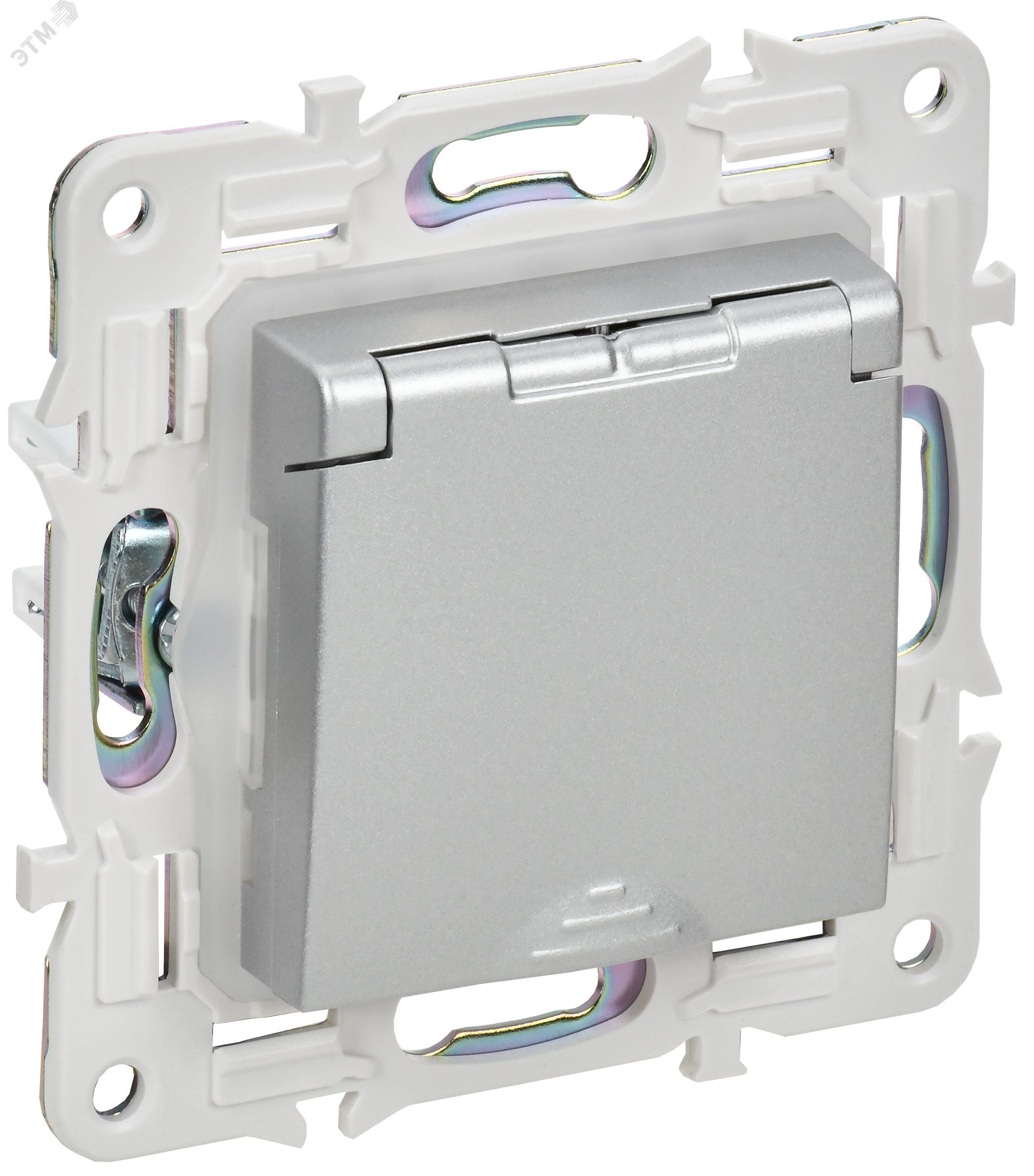 SKANDY Розетка 1-местная с заземлением с защитными шторками и крышкой 16А IP44 SK-R11S серебряный IEK SK-R16-16-44-K23