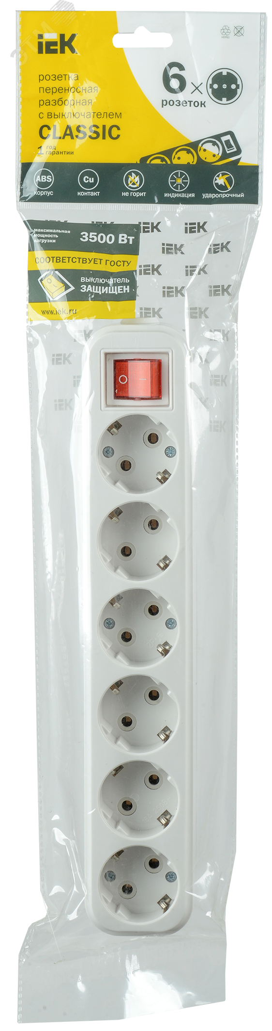 Розетка переносная разб. с выкл. К06В 6 мест CLASSIC KYP11-16-06-00-ZK