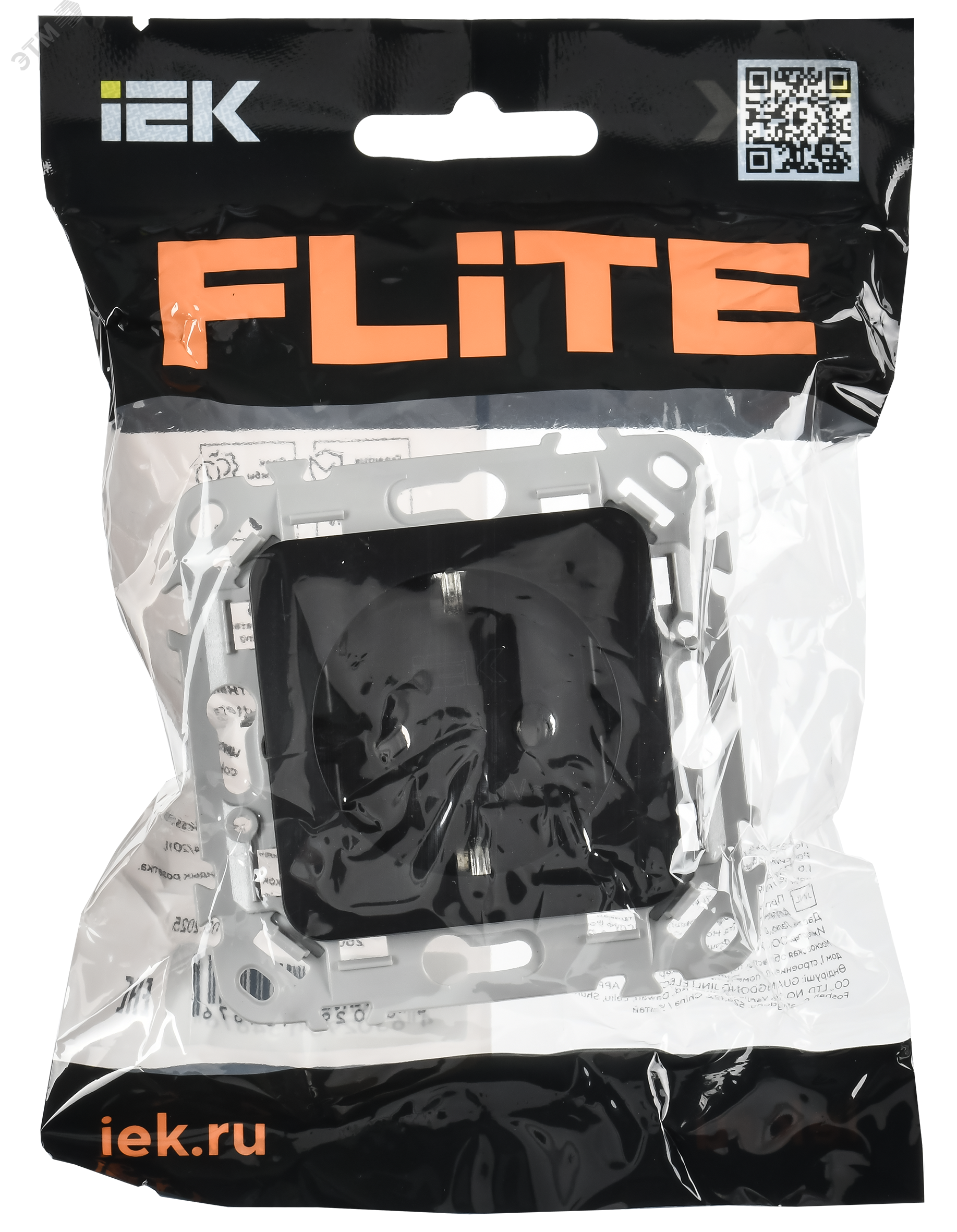 FLITE Розетка с заземлением без защитных шторок безвинтовое крепление 16А РС11-1-ФлЧ черный IEK FI-R11-16-1-K02