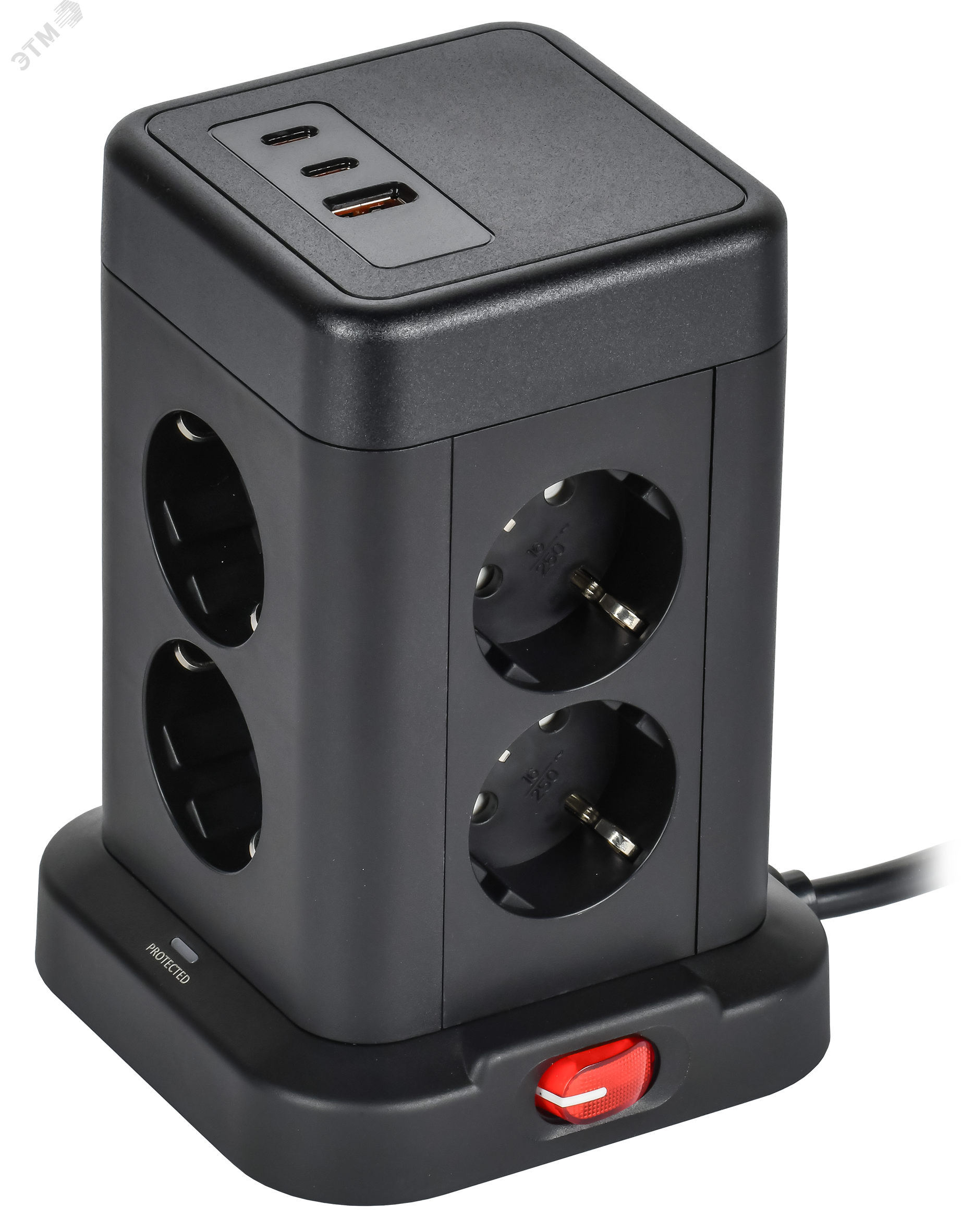 DOMINIC Удлинитель У08K 8 мест 2P+PE 1,5м 3х1,0мм2 16А/250В USB A+C 20Вт черный IEK DN-YP30-16-08-01-ZKU-K02