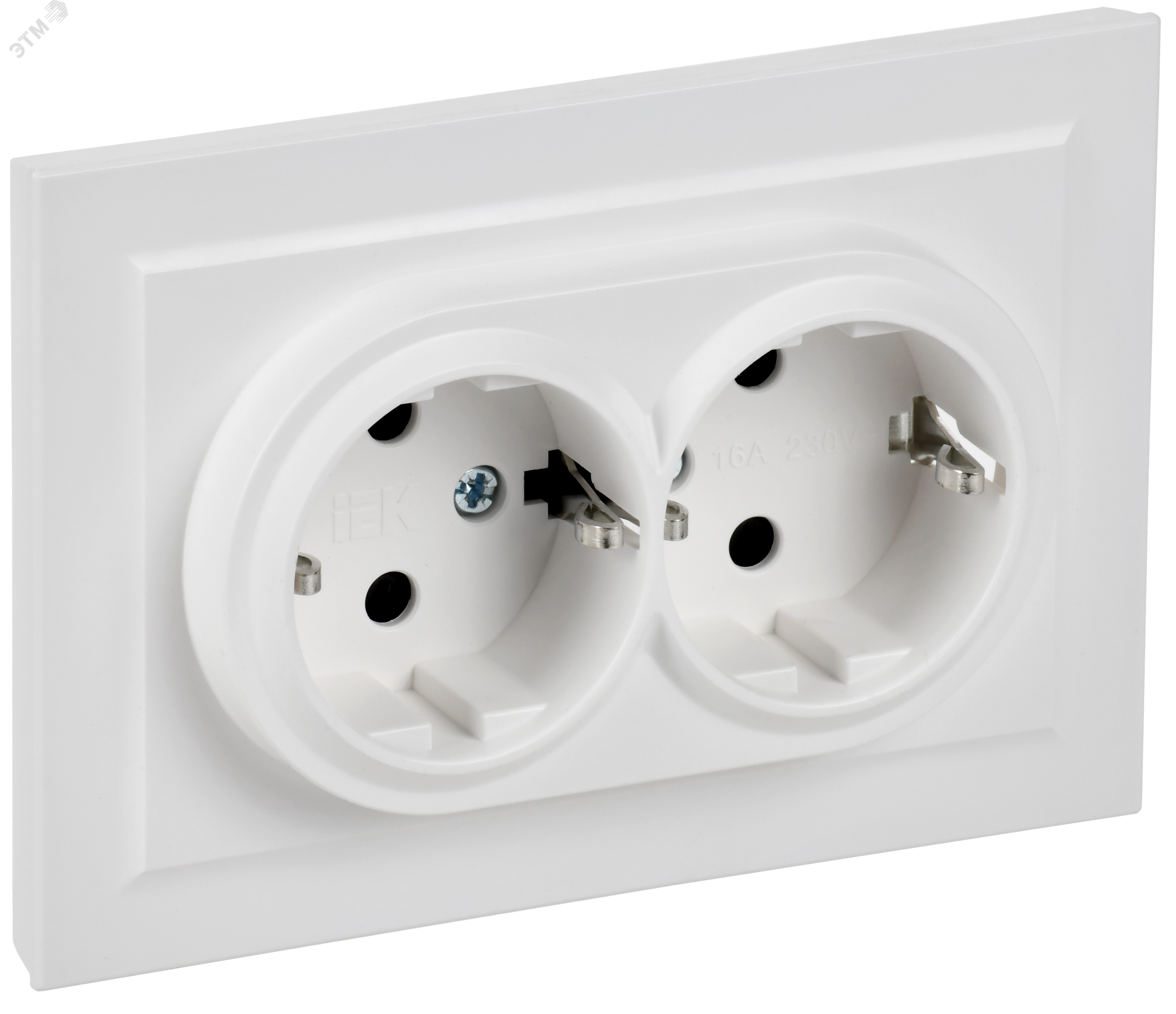 BRITE Розетка 2-местная с заземлением с защитными шторками 16А в сборе РСш12-3-БрАБ арктический белый IEK BR-R24-16-K91-F