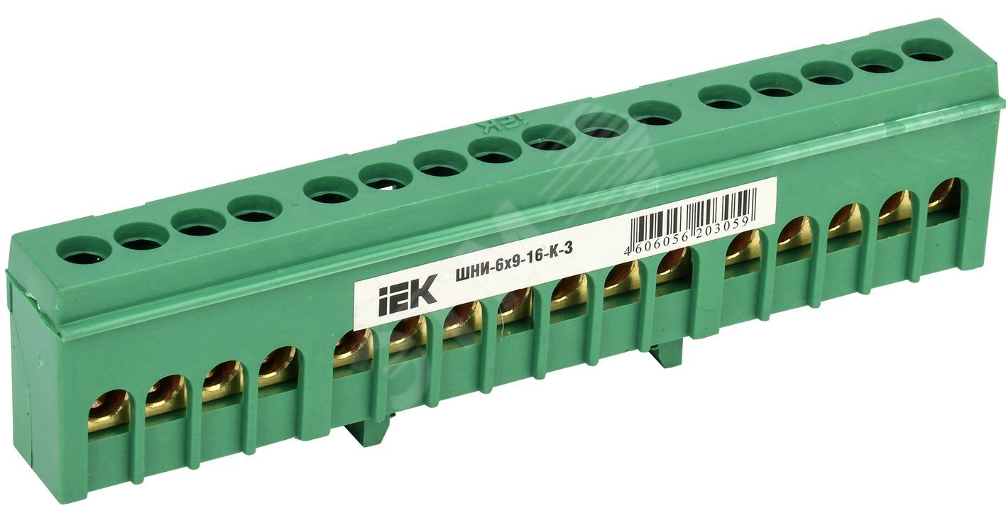 Шина PE "земля" в корп изол на DIN-рейку ШНИ-6х9-16-К-З YNN10-69-16KD-K06