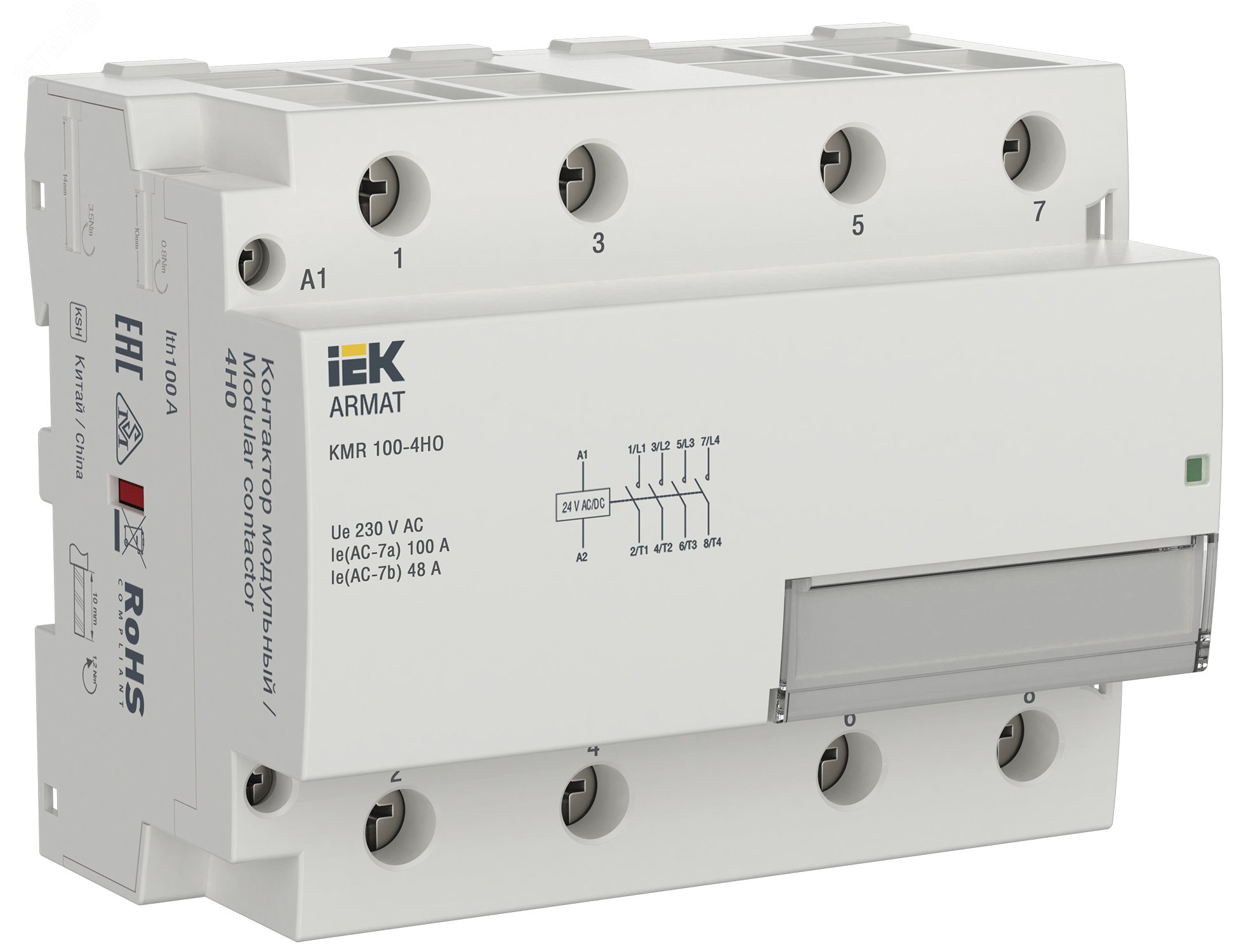 Фото товара ARMAT Контактор модульный KMR 100А 24В AC/DC 4НО IEK AR-KMR20-100-40-024