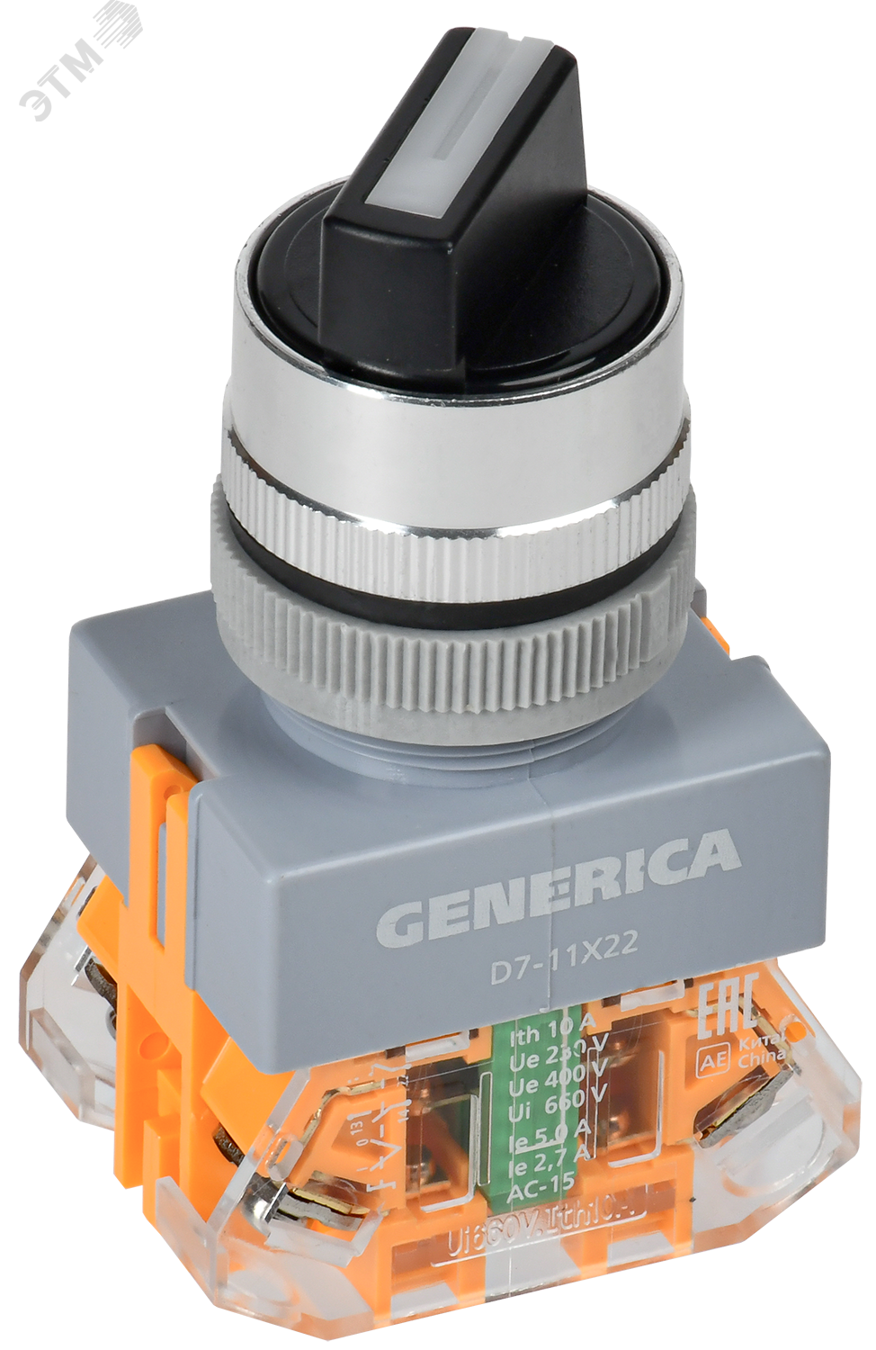 Переключатель D7-11X22 2 полож. 1з+1р возв. черный GENERICA BSW50-11X22-3-22-2-K02-G