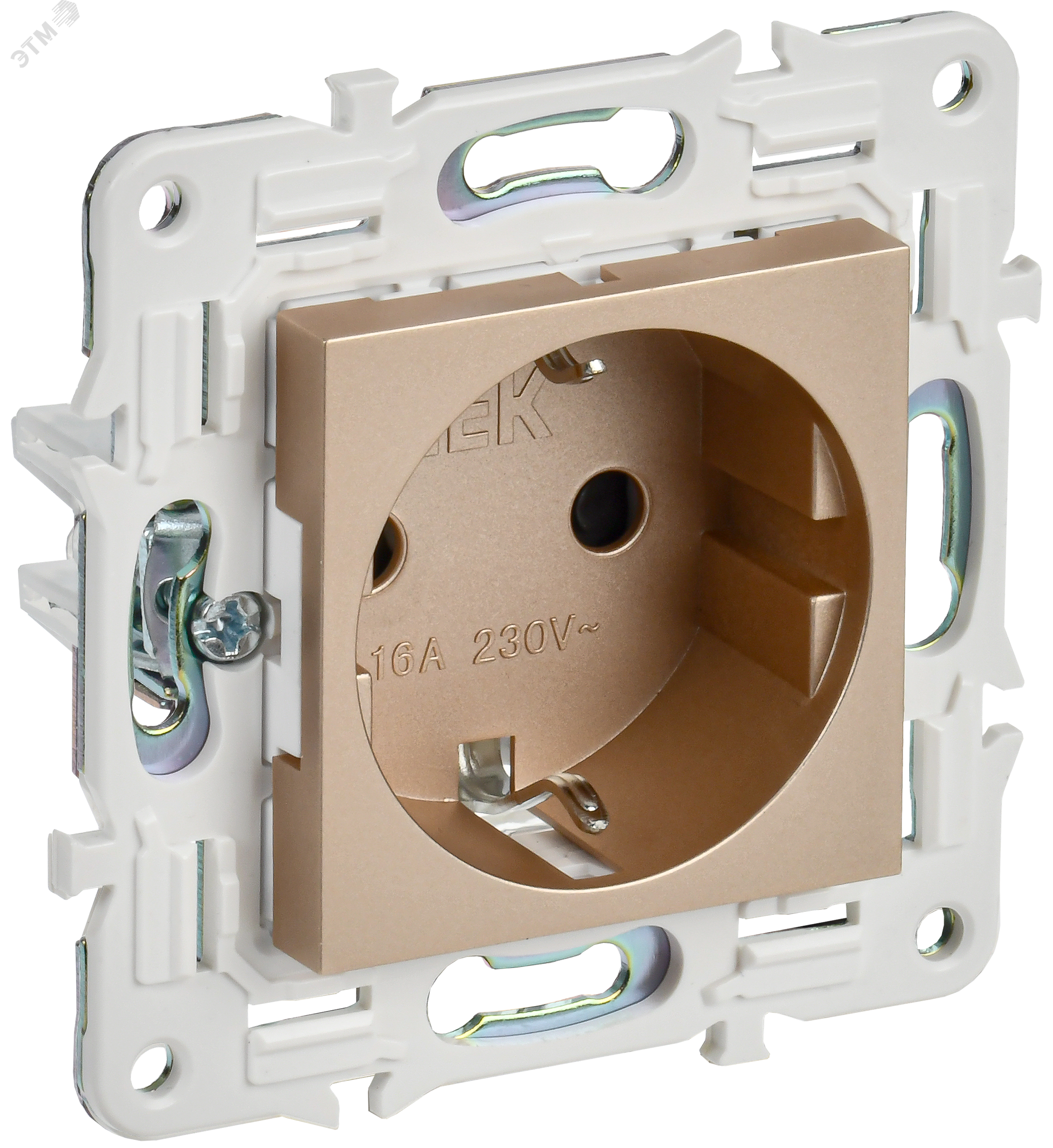 SKANDY Розетка с заземлением с защитными шторками 16А безвинтовое крепление SK-R06Sa песочный IEK SK-R14-16-1-K98