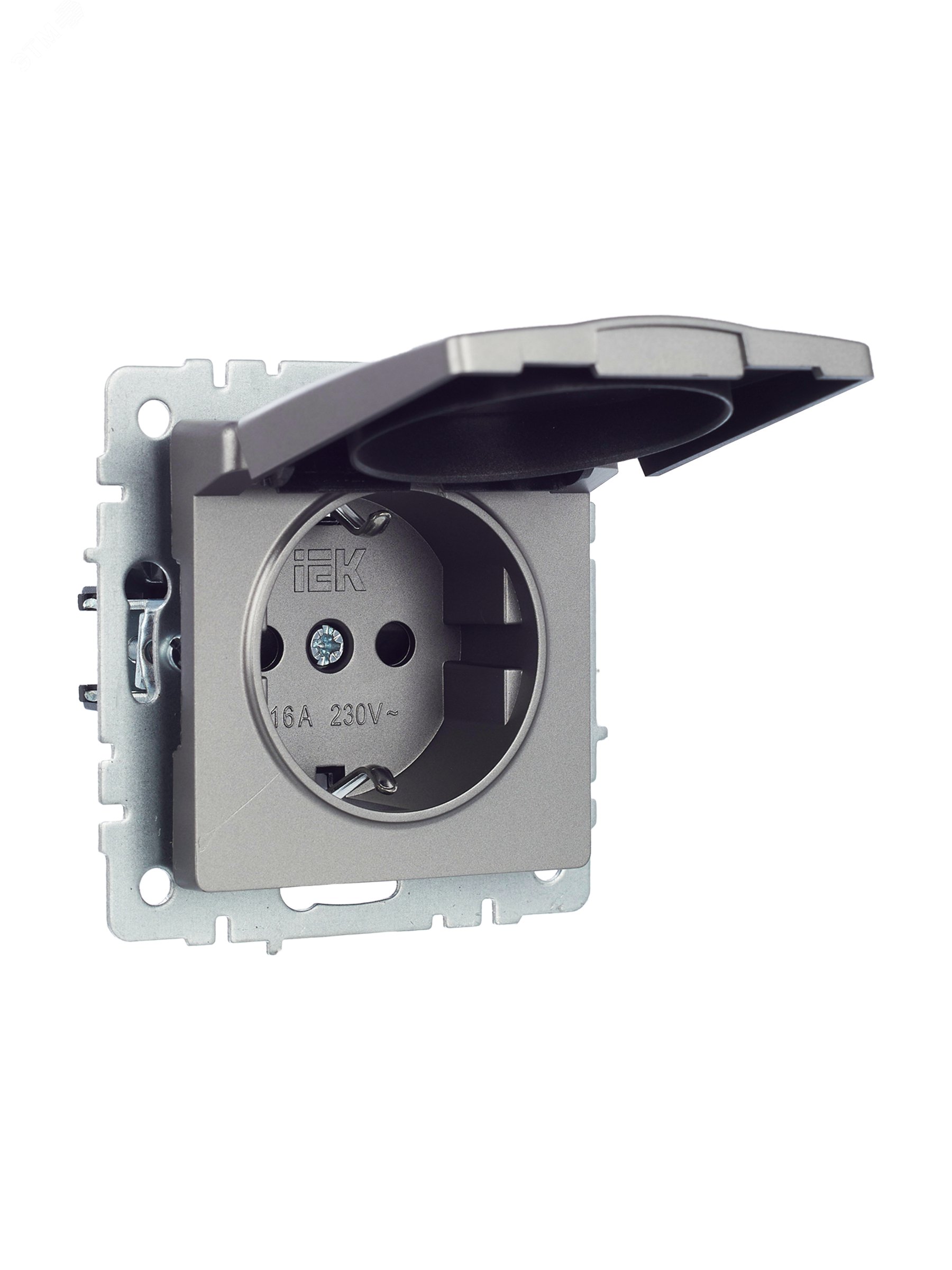 Розетка BRITE РСбш10-3-БрС 16А IP20 с заземл. защ. шторки с крышкой сталь BR-R16-16-K46