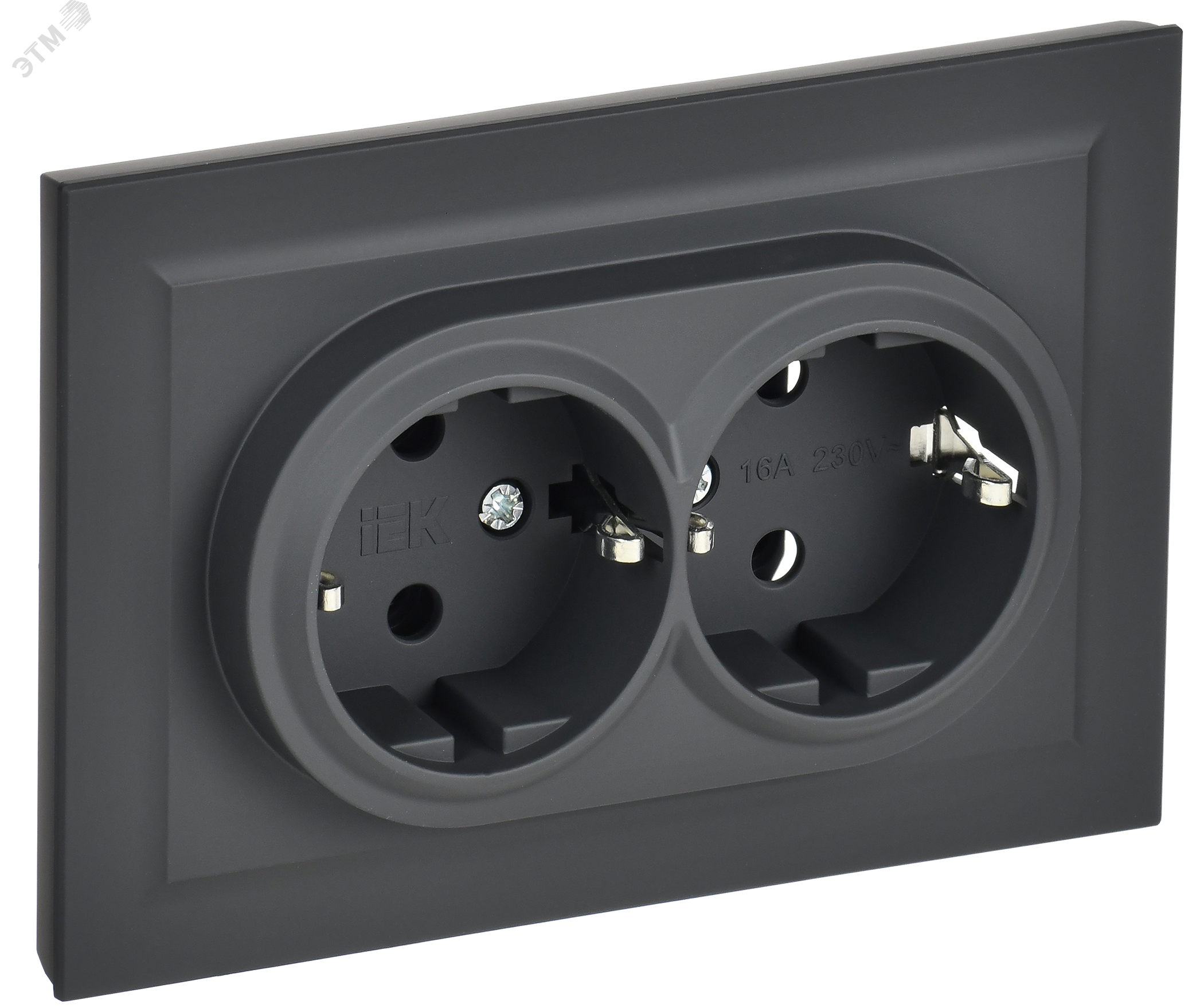 Розетка 2-м СП BRITE РС12-3-БрГ 16А в сборе с заземл. без защ. шторок графит BR-R21-16-K53-F