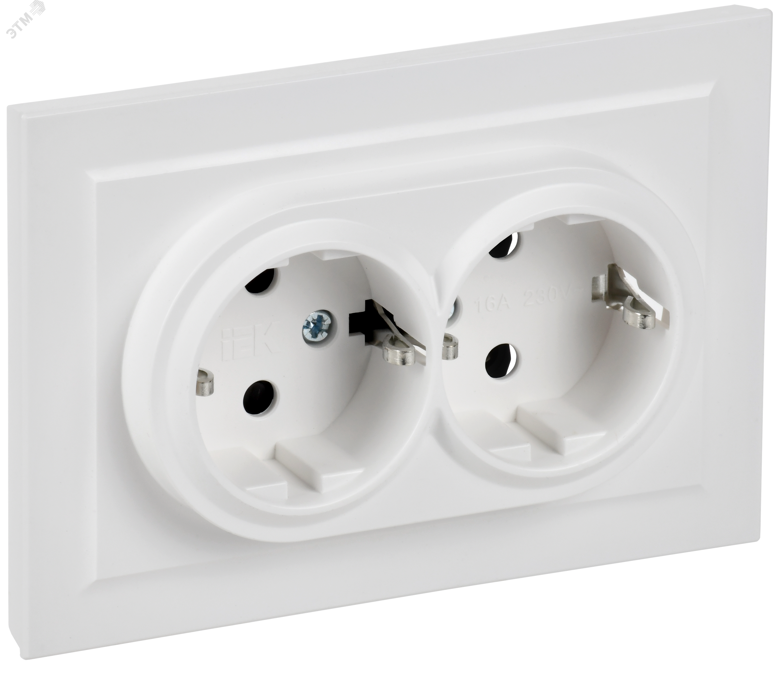 BRITE Розетка 2-местная с заземлением без защитных шторок 16А в сборе РС12-3-БрАБ арктический белый IEK BR-R21-16-K91-F