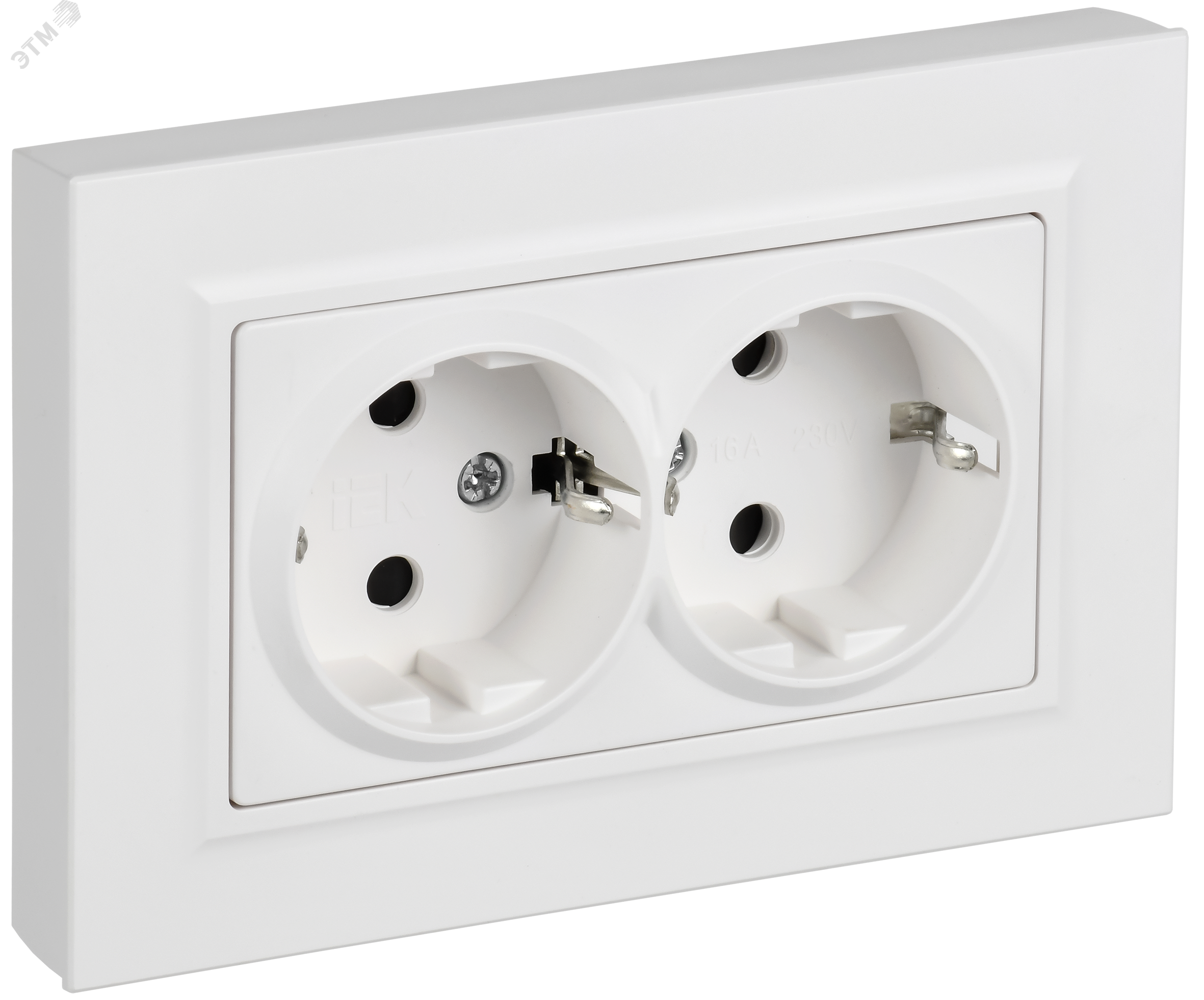 BRITE Розетка 2-местная с заземлением с защитными шторками плоская 16А в сборе РСшПл12-3-БрАБ арктический белый IEK BR-R28-16-K91-F