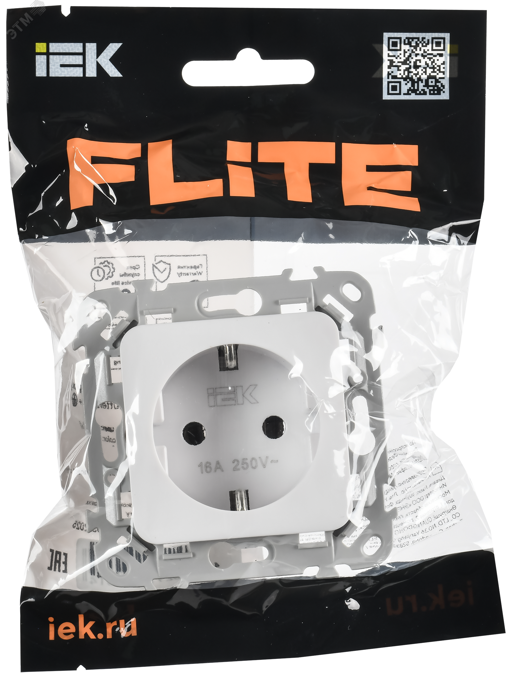 FLITE Розетка с заземлением без защитных шторок безвинтовое крепление 16А РС11-1-ФлБ белый IEK FI-R11-16-1-K01