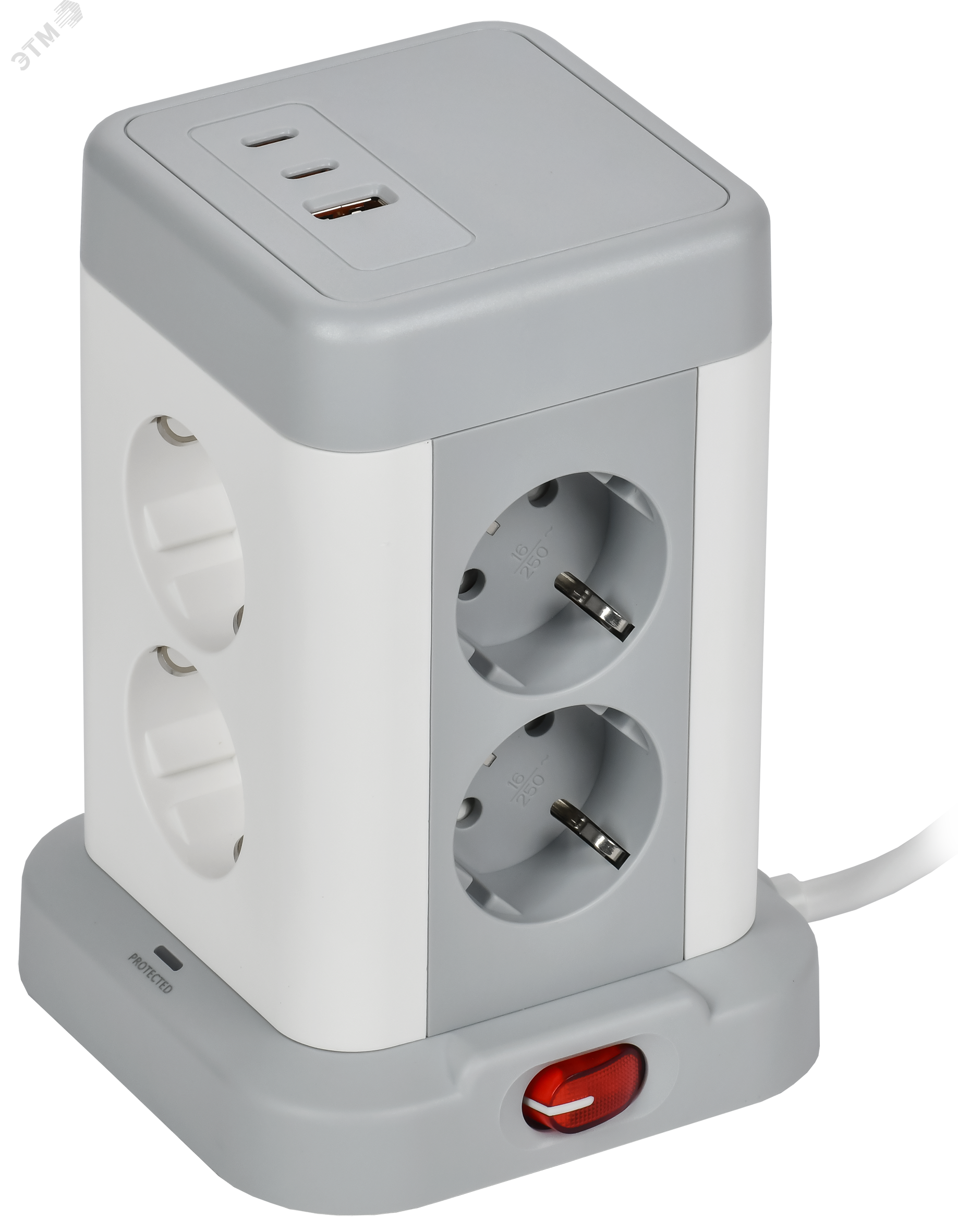 DOMINIC Удлинитель У08K 8 мест 2P+PE 1,5м 3х1,0мм2 16А/250В USB A+C 20Вт серый IEK DN-YP30-16-08-01-ZKU-K41