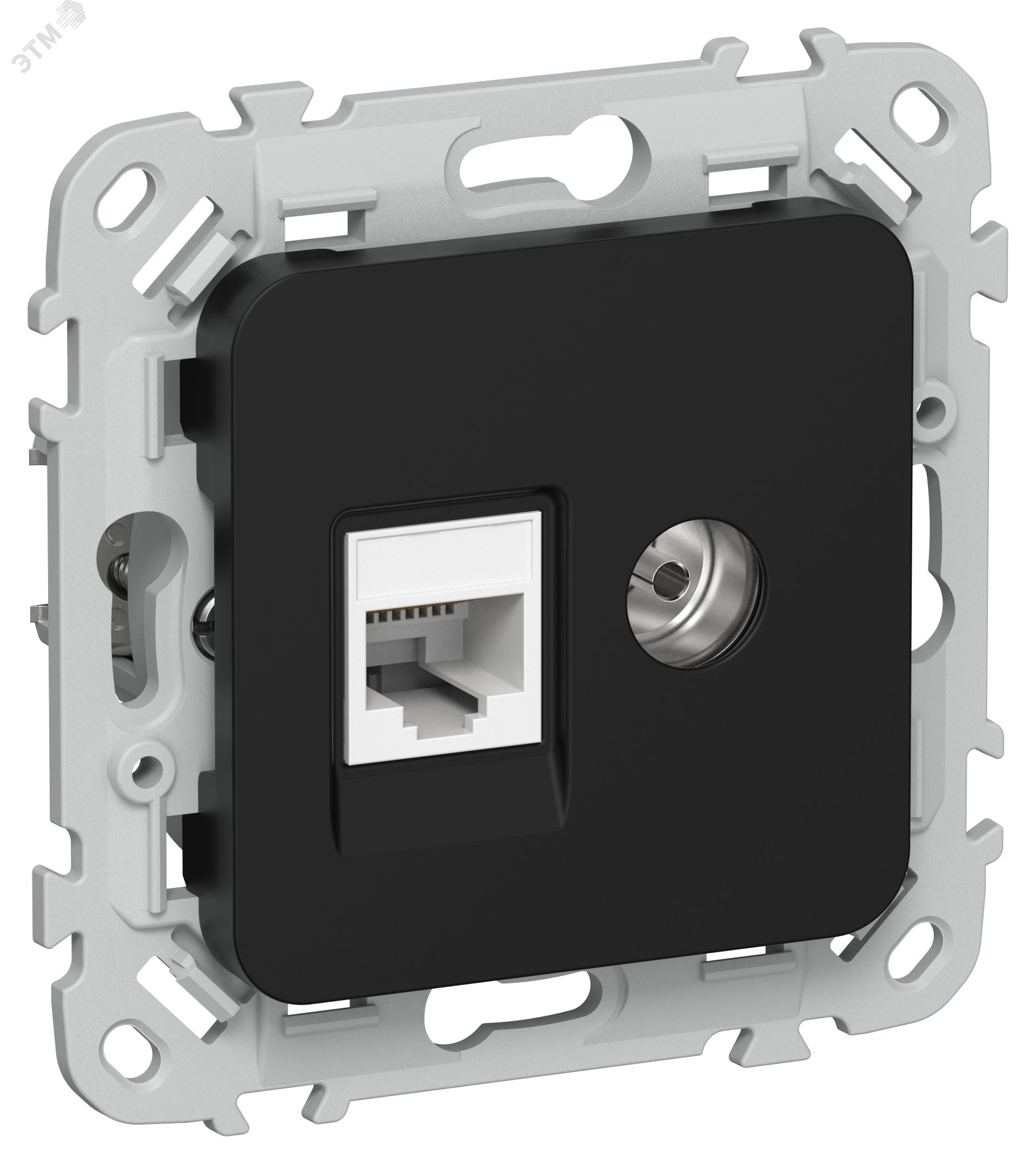 FLITE Розетка 2-местная RJ45/TV категория 5Е UTP РКТВ5е-2-0-ФлЧ черный IEK FI-AK22-1-K02