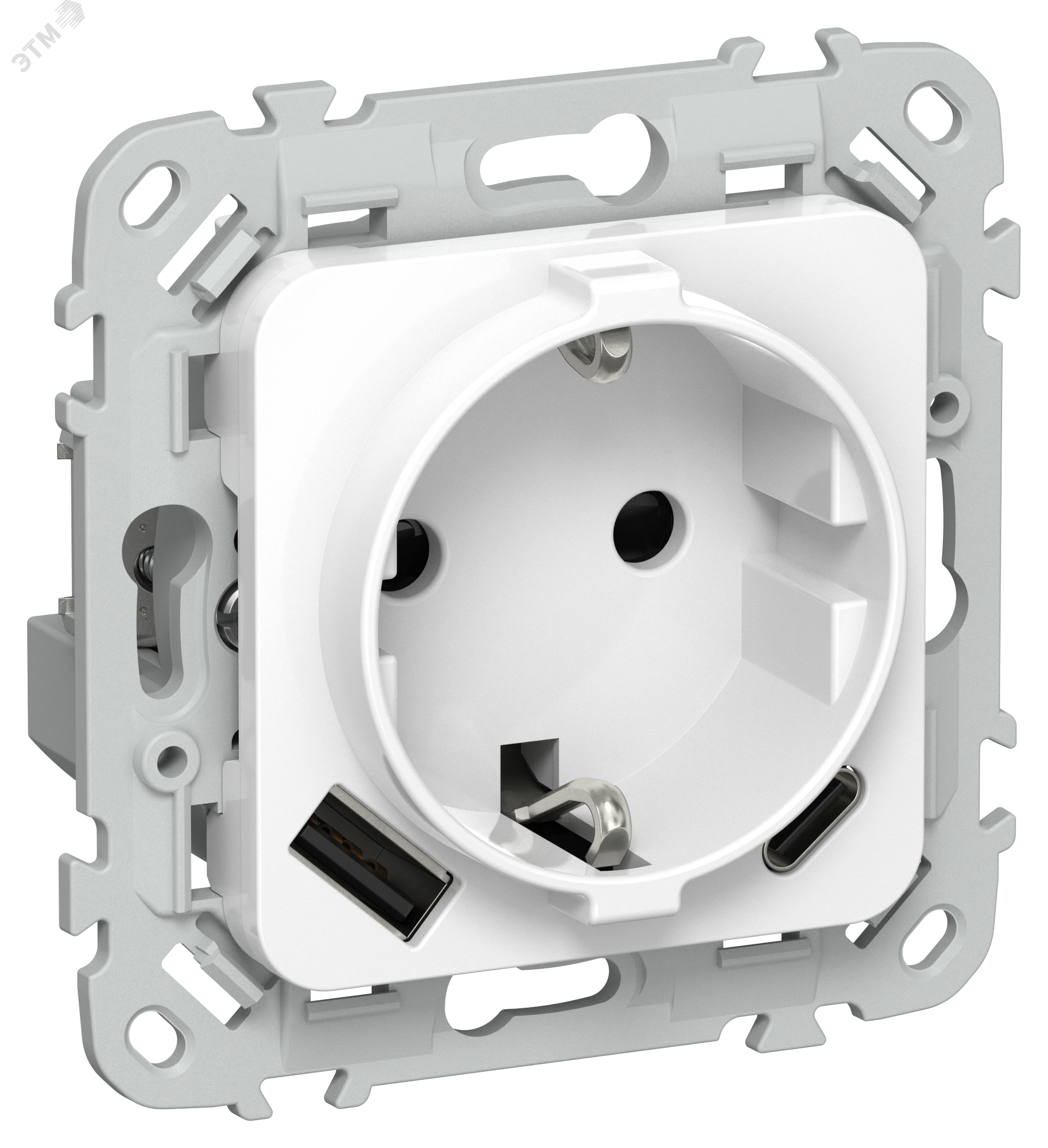 FLITE Розетка 1-местная с заземлением с защитными шторками 16А с USB A+C 20Вт безвинтовое крепление РСЮшс11-1-ФлБ белый IEK FI-R14-16-1-U22-020-K01