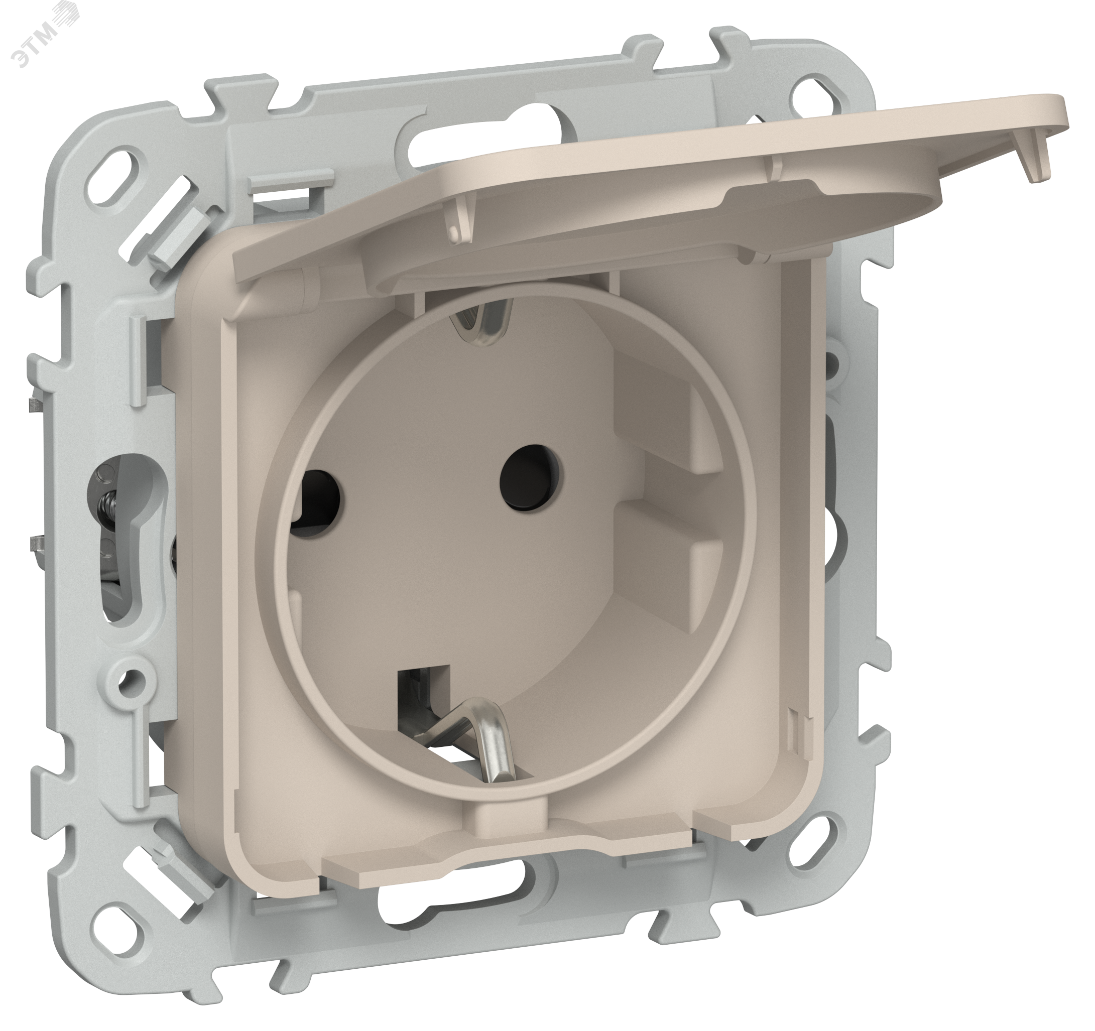 FLITE Розетка с заземлением с защитными шторками и крышкой безвинтовое крепление 16А IP44 РСшкр11-1-44-ФлЛ льняной IEK FI-R16-16-1-44-K88