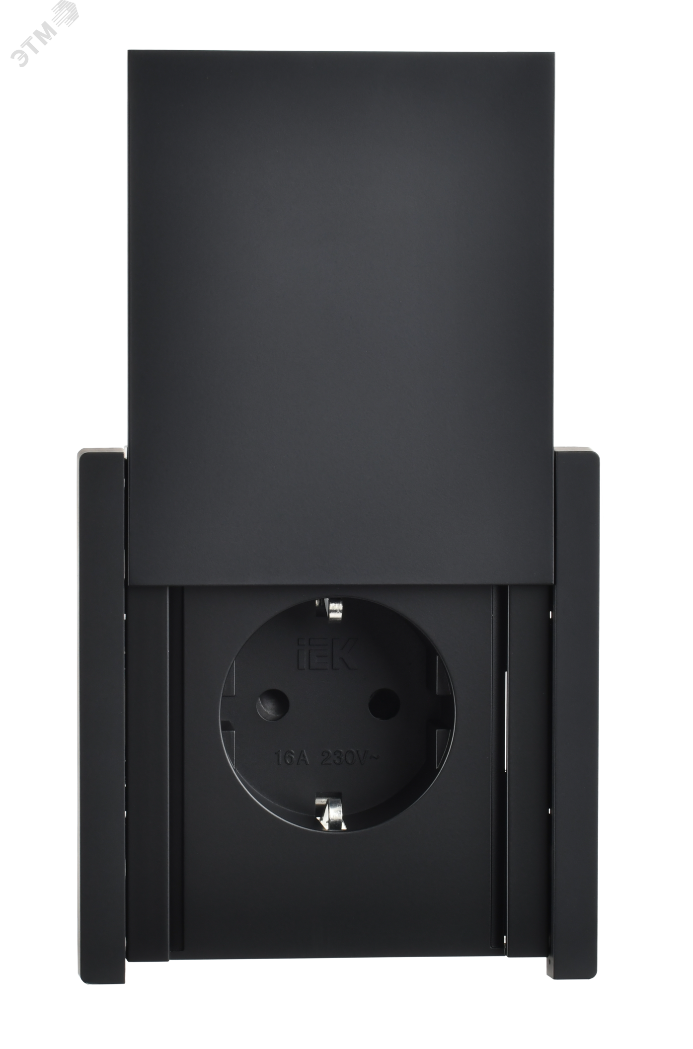 FORTE&PIANO Розетка 1-местная с заземлением с защитными шторками и крышкой винтовое крепление 16А IP44 FP121 черный IEK FP-R16-16-44-K02