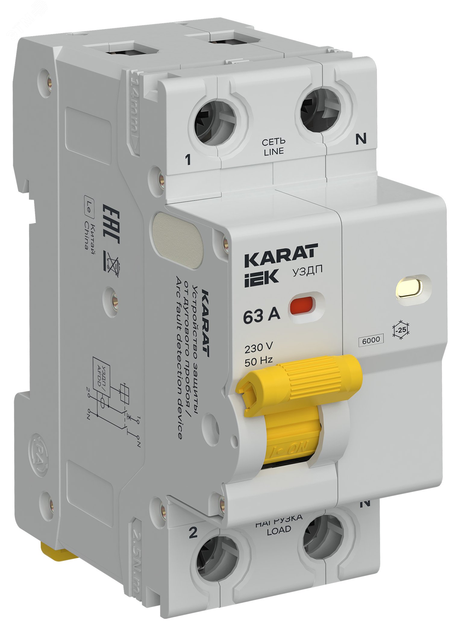 Фото товара KARAT Устройство защиты от дугового пробоя 1P+N 63A IEK KA-DP10-1-063
