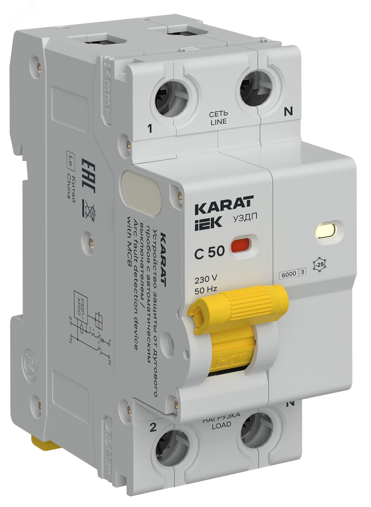 KARAT Устройство защиты от дугового пробоя c автоматическим выключателем 1P+N C 50A IEK KA-DP11-1-050-C